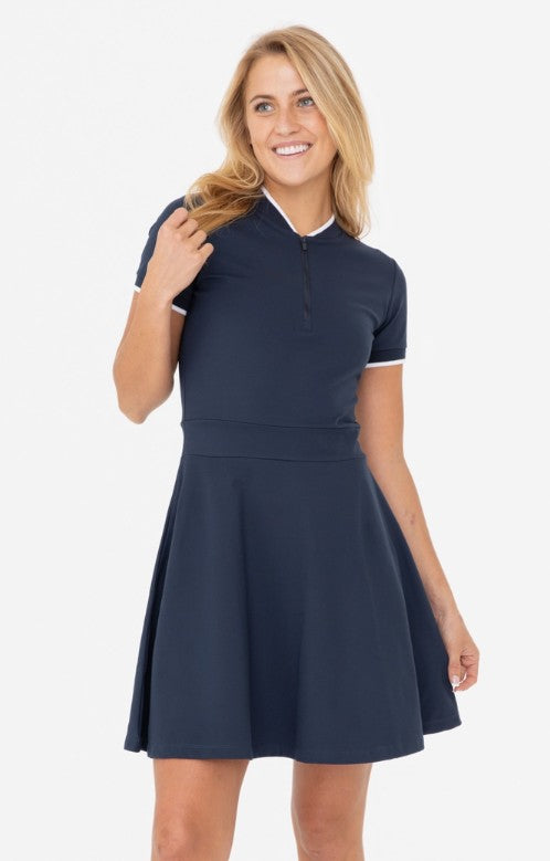 Green - Preppy Half Zip DressFlared