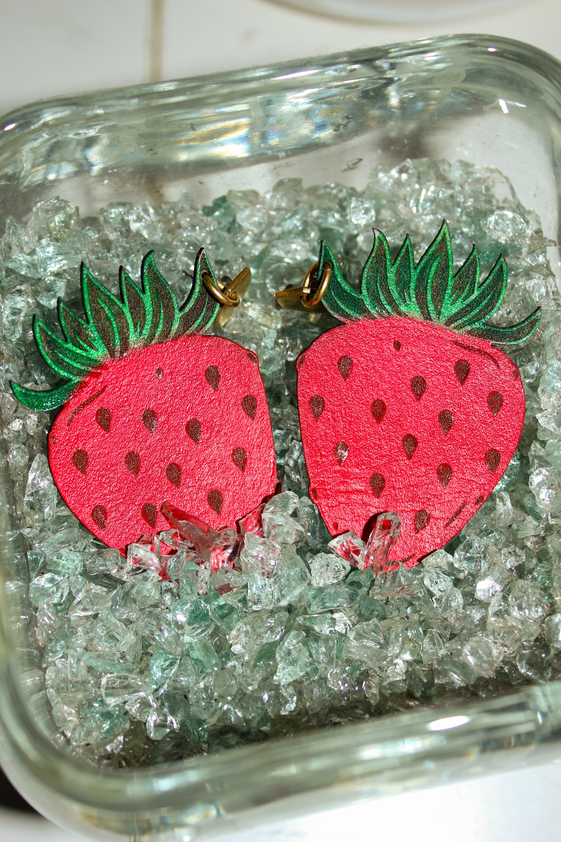 Onyx & Wolf Leather Strawberry Earrings