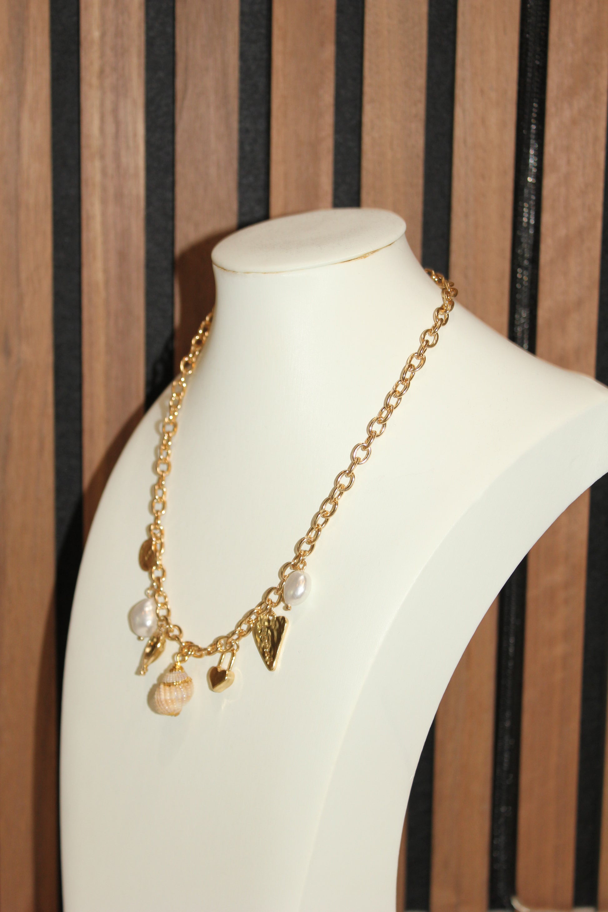 Gold Pearl Coastal Charm Necklace