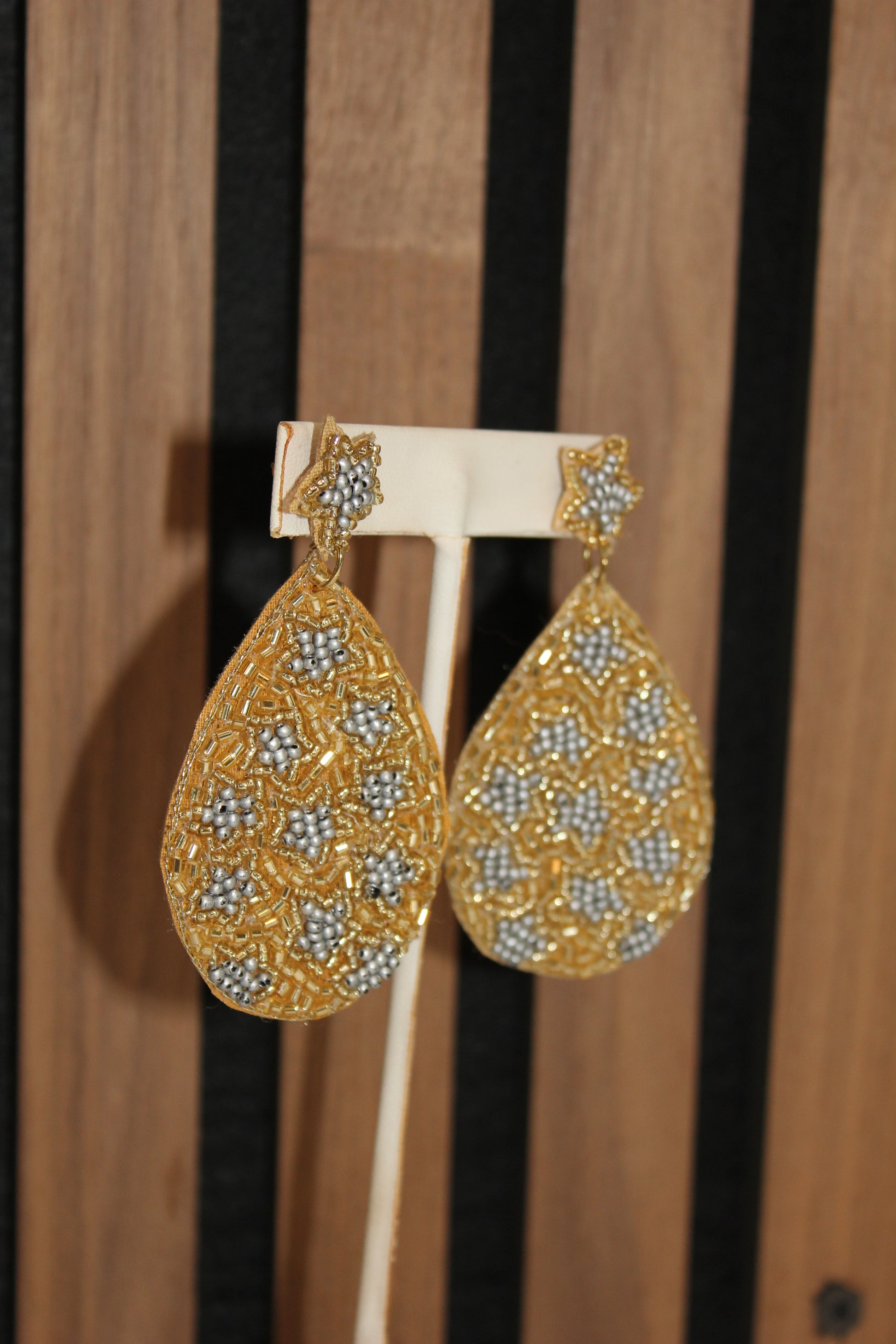 Gold Silver Beaded Star Earrings