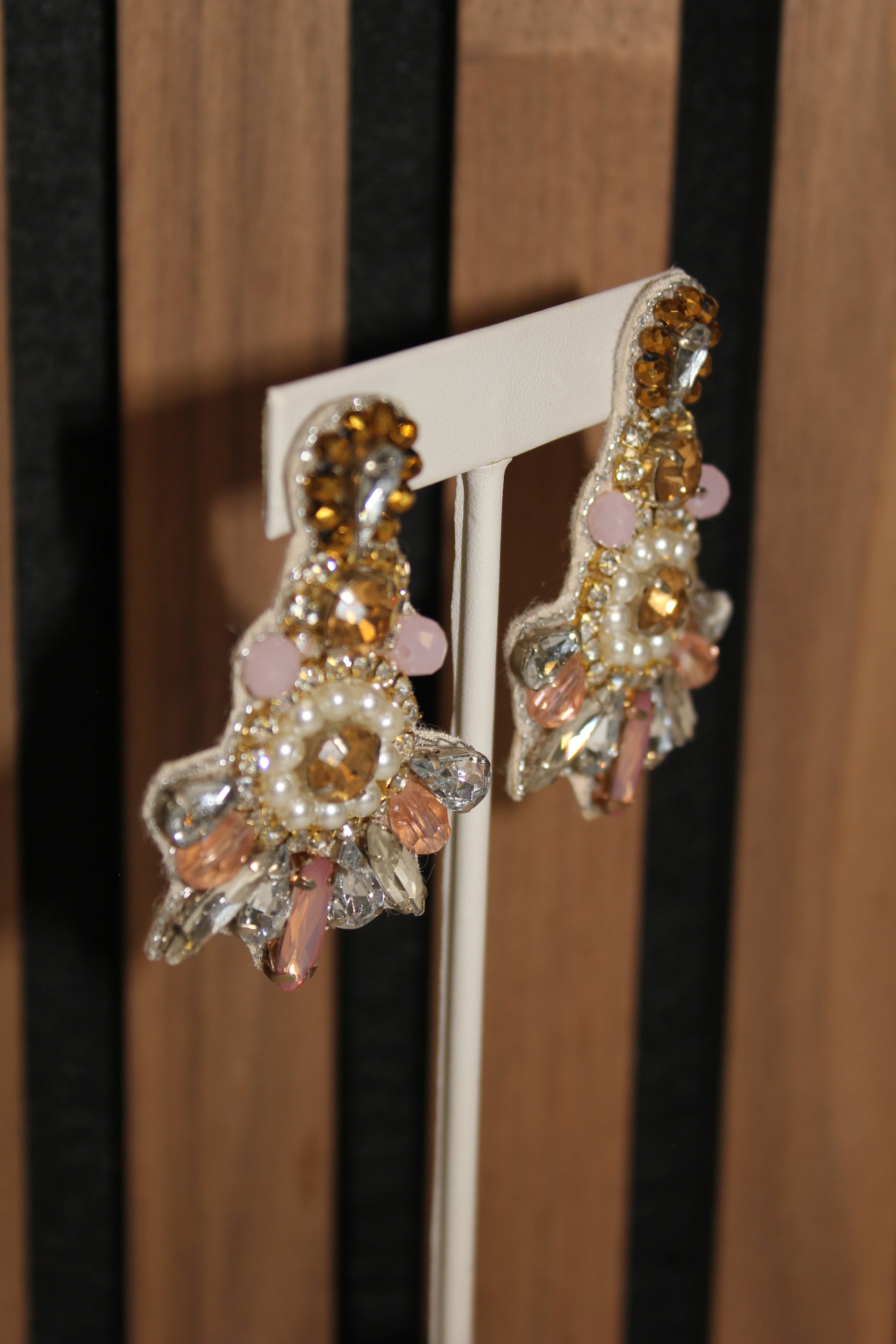 Gold Pink Rhinestone Earrings