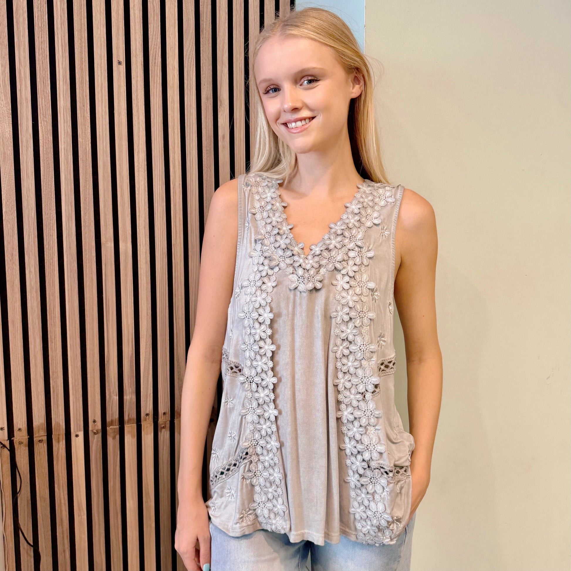 Floral Lace Crochet Detail V Neck