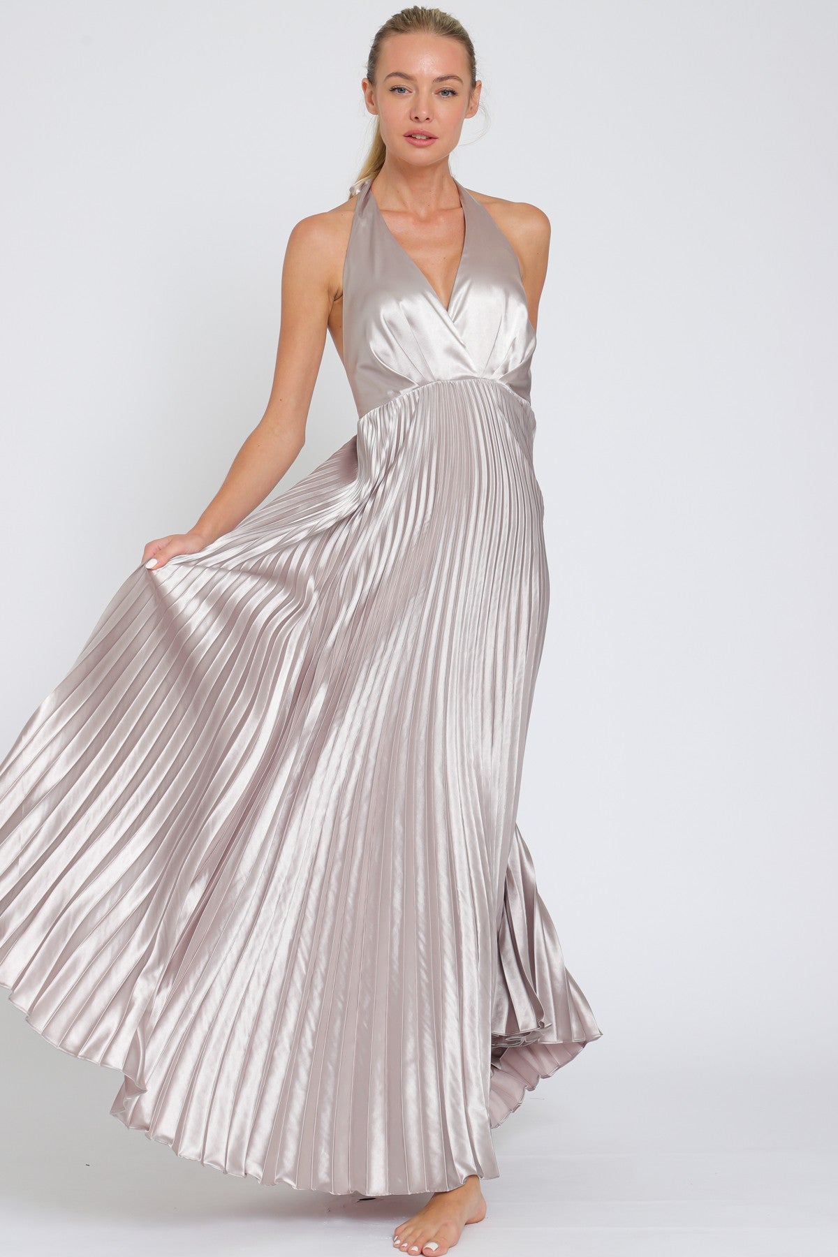 Halter Pleated Maxi Dress