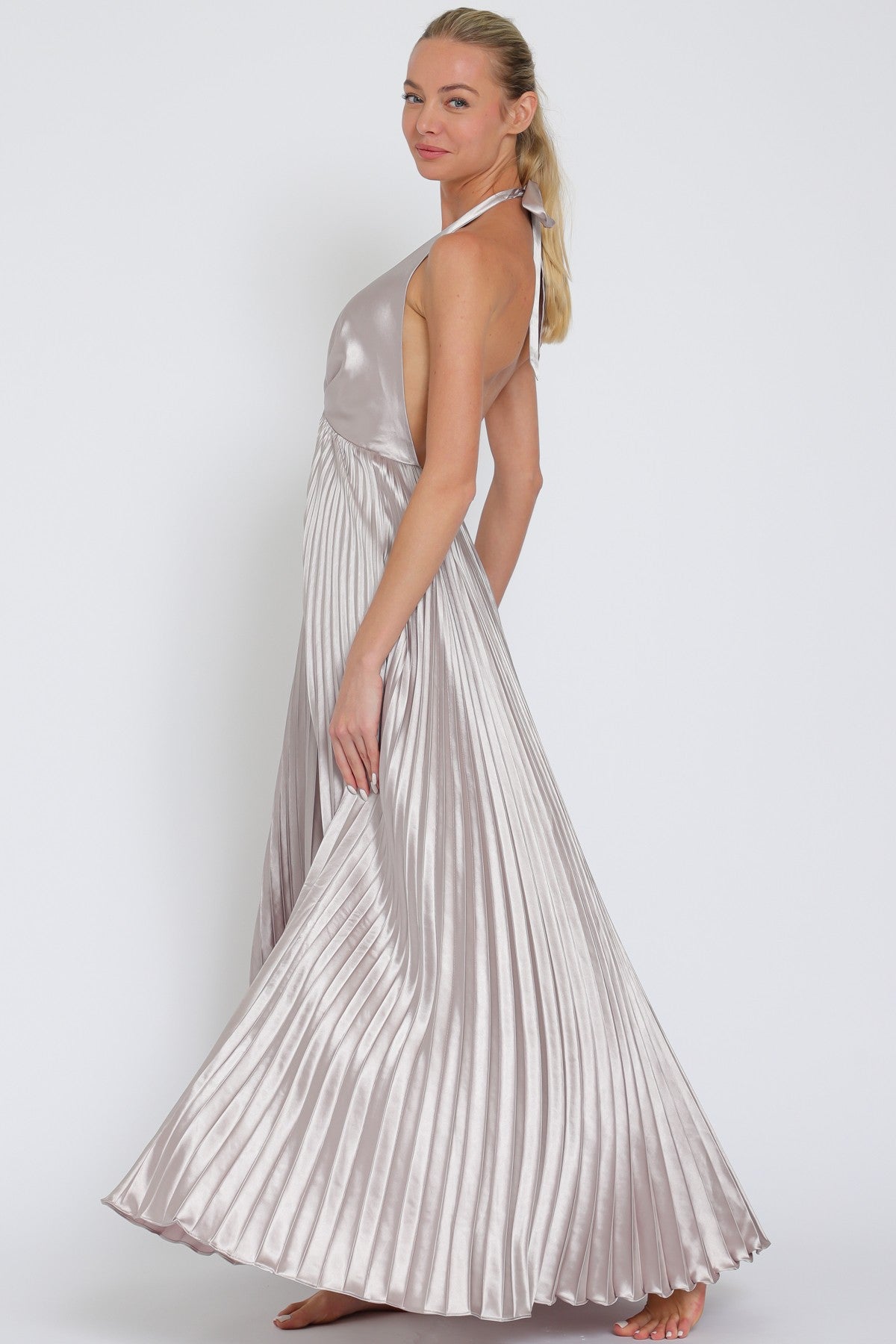 Halter Pleated Maxi Dress