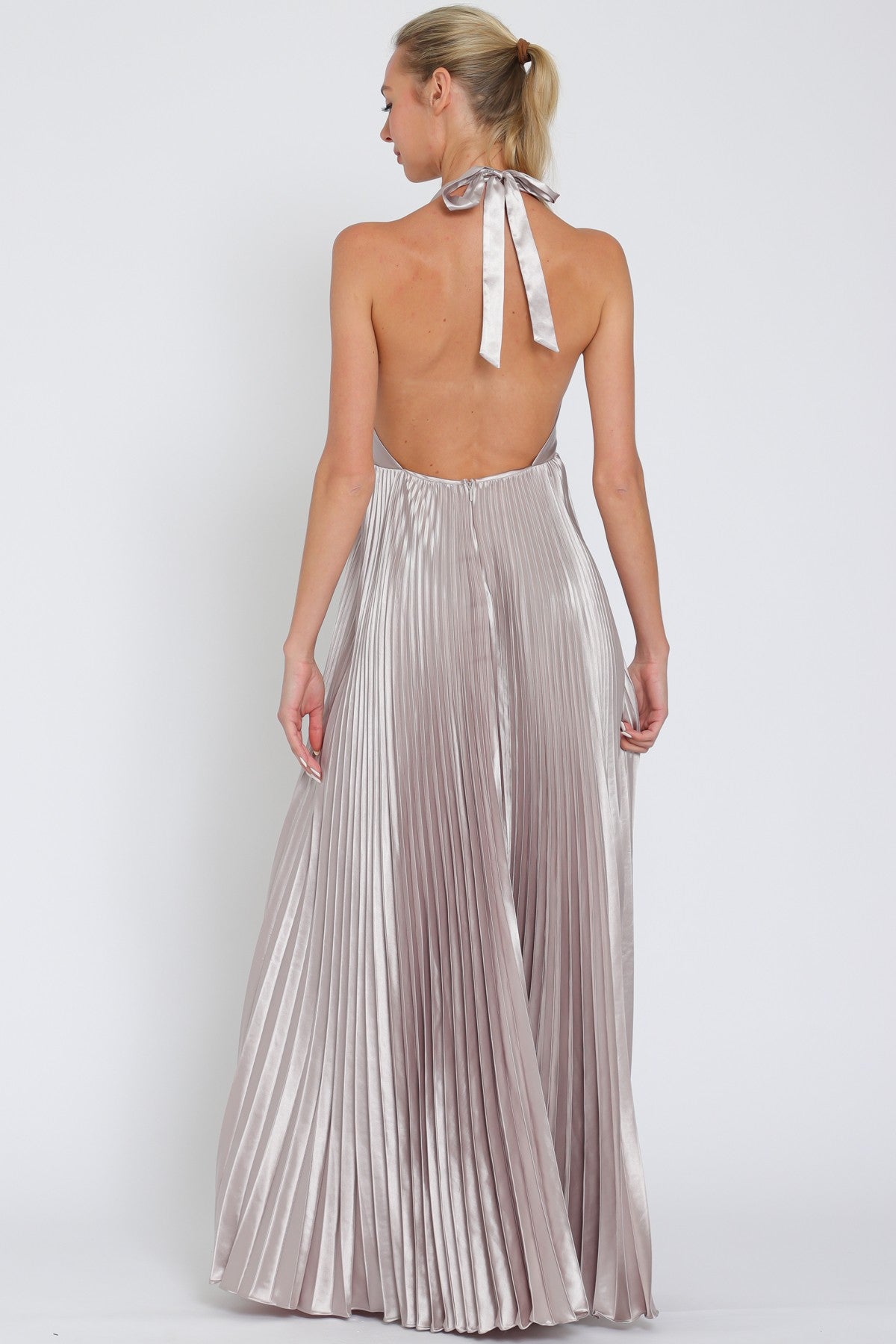 Halter Pleated Maxi Dress