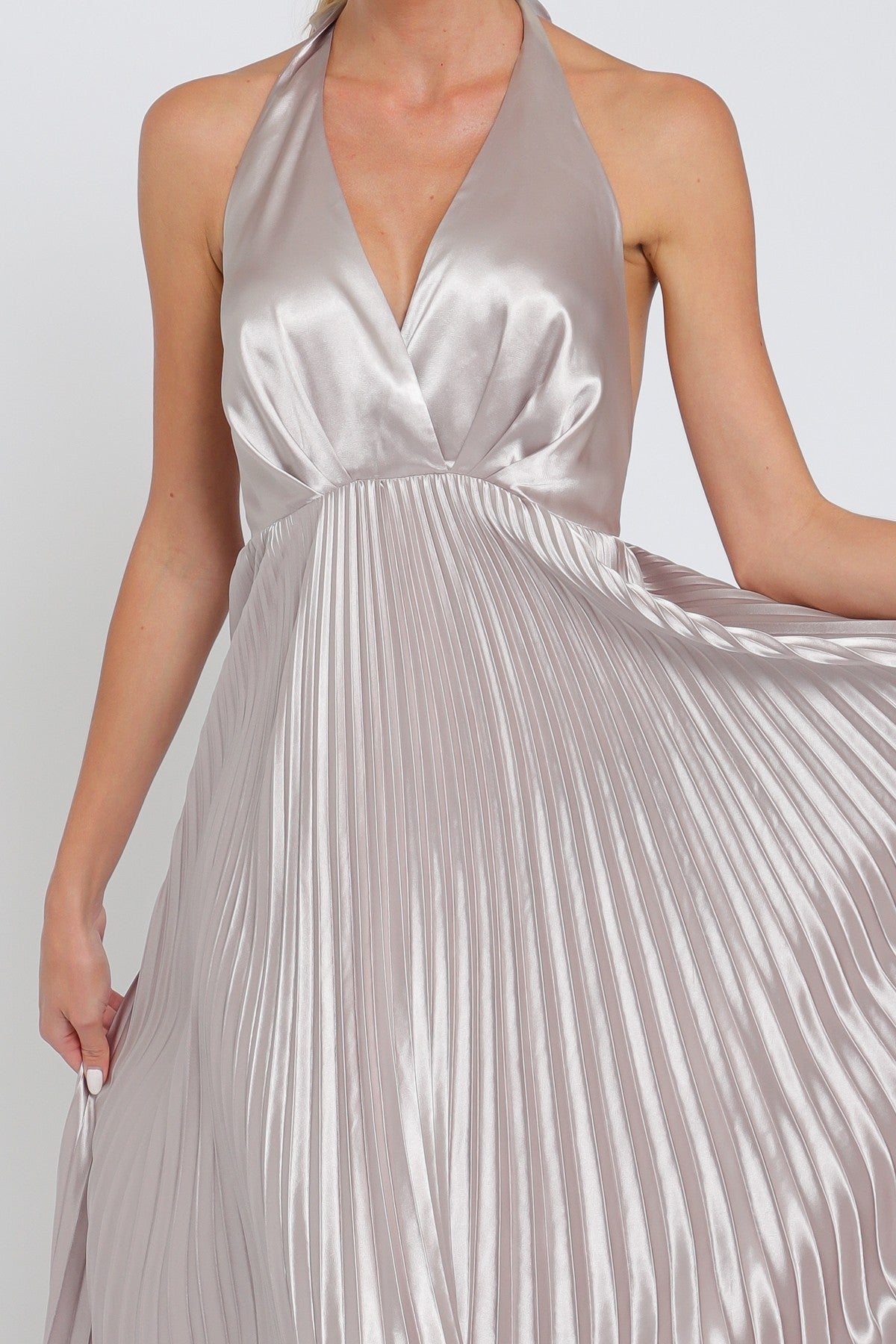 Halter Pleated Maxi Dress