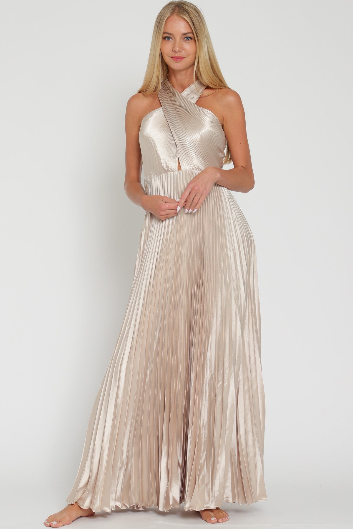 Sleeveless Tie-Pleated Maxi Dress