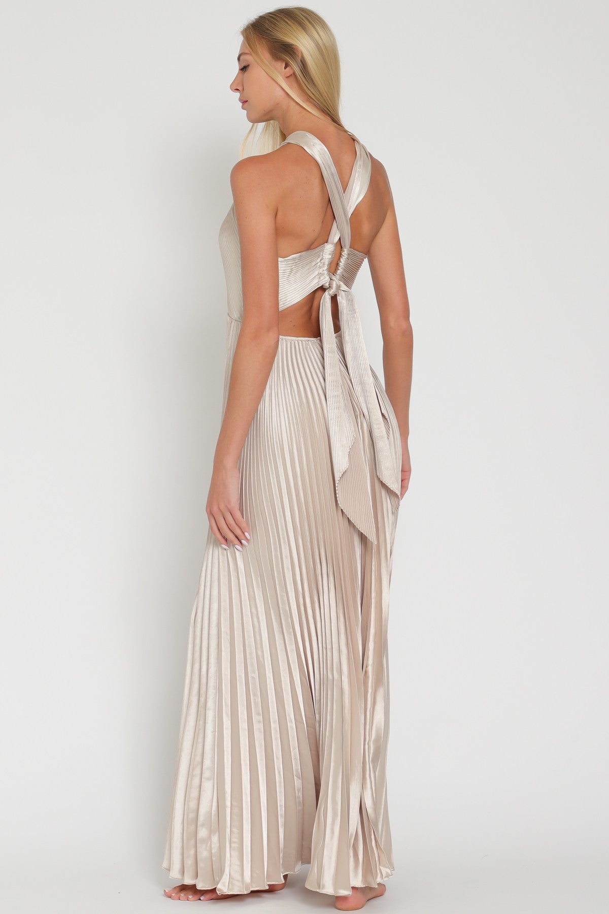 Sleeveless Tie-Pleated Maxi Dress