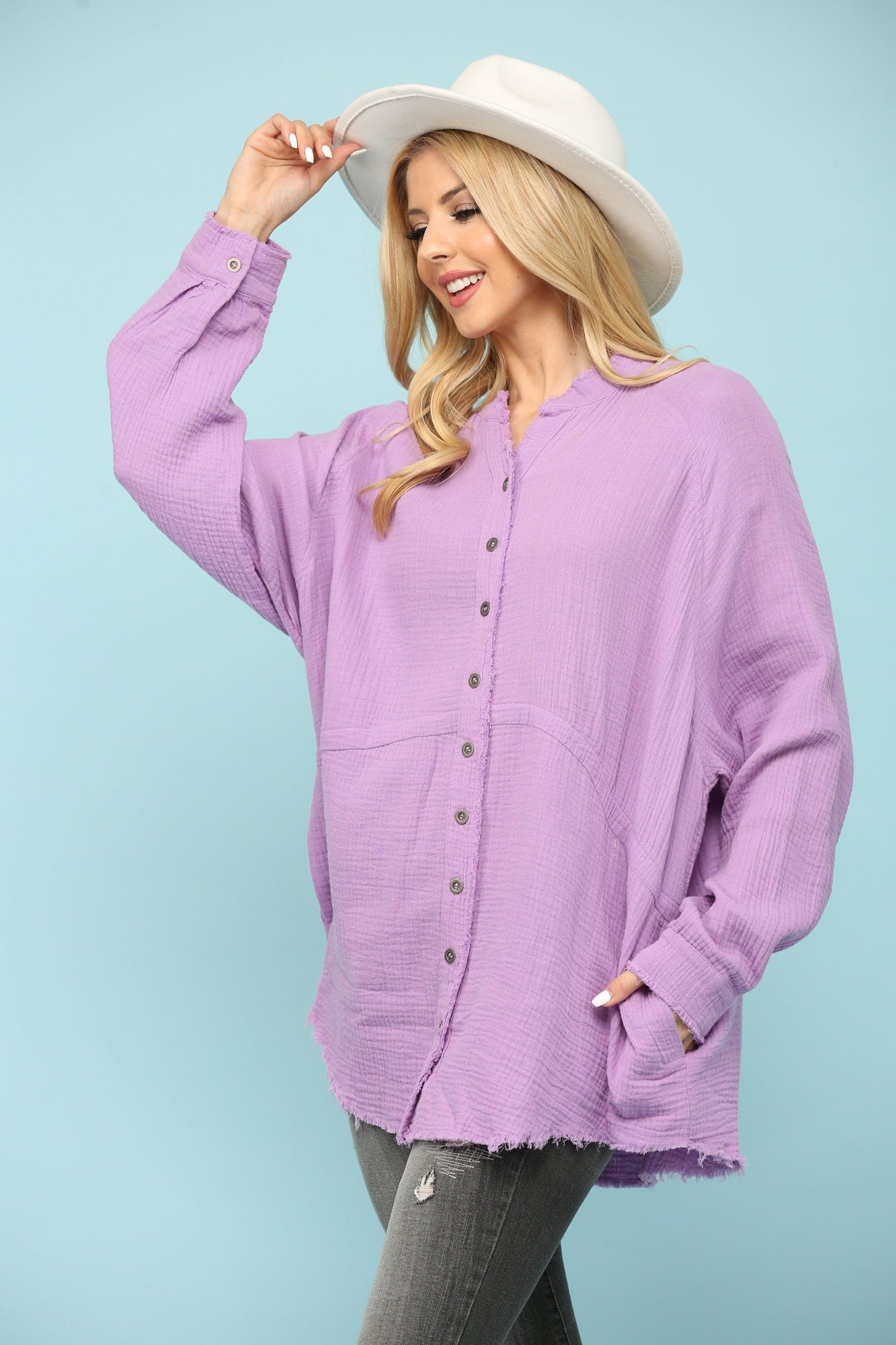 Gauze Washed Button Down Pocket Top