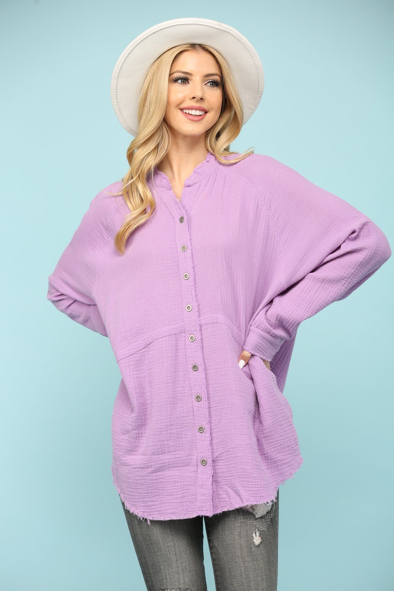 Gauze Washed Button Down Pocket Top