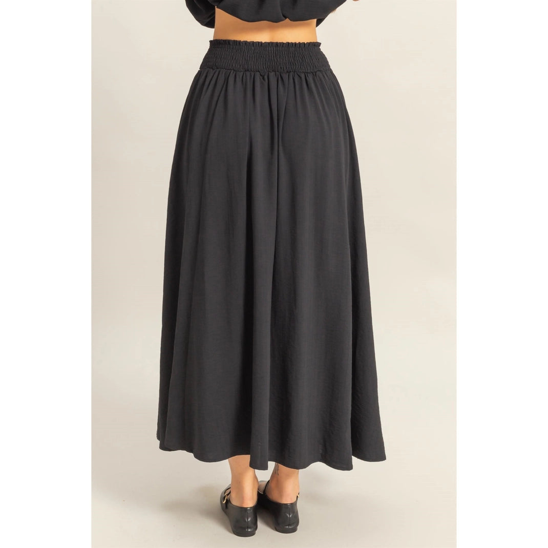 Front Tie Bow Smocked Back Flowy Skirt