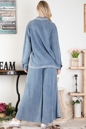 Embroidered denim Top