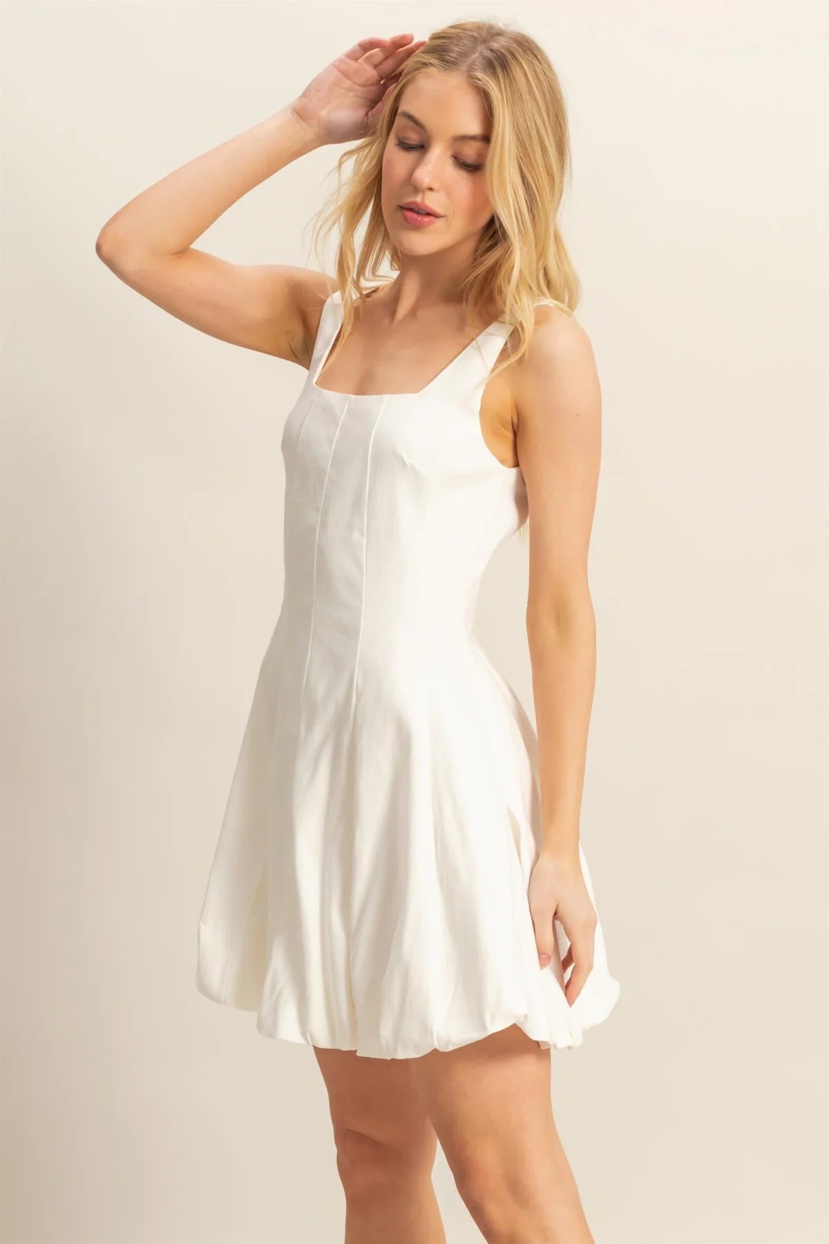 White Bubble Hem Mini Dress