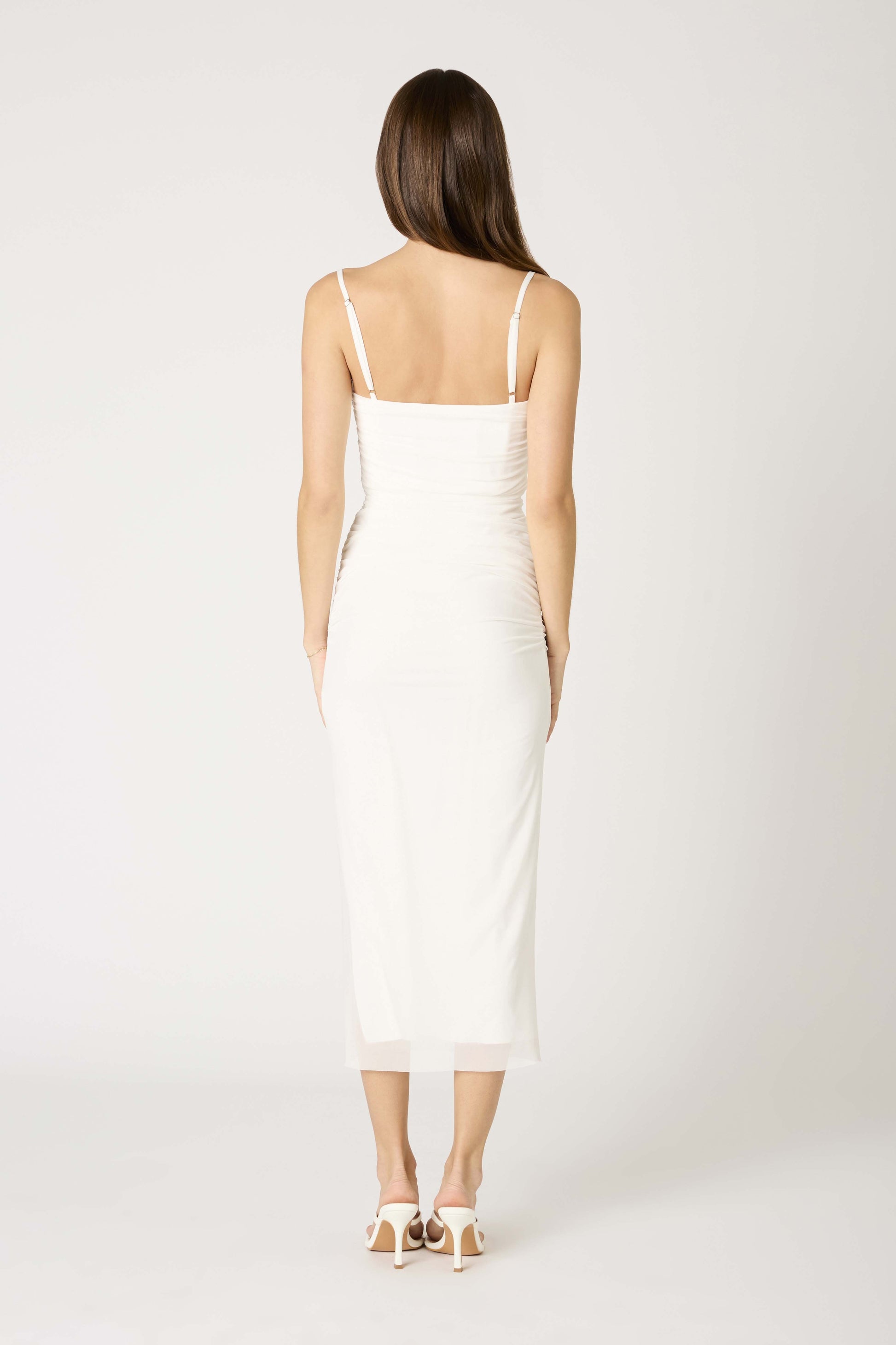 Mesh Midi Dress With Ruched Detail
