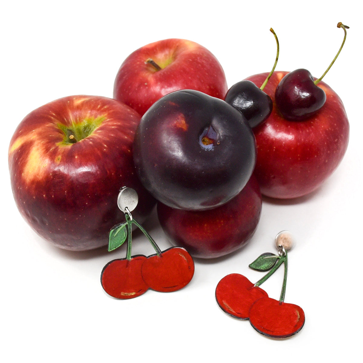 Onyx & Wolf Cherries Hadcrafted Leather Earrings