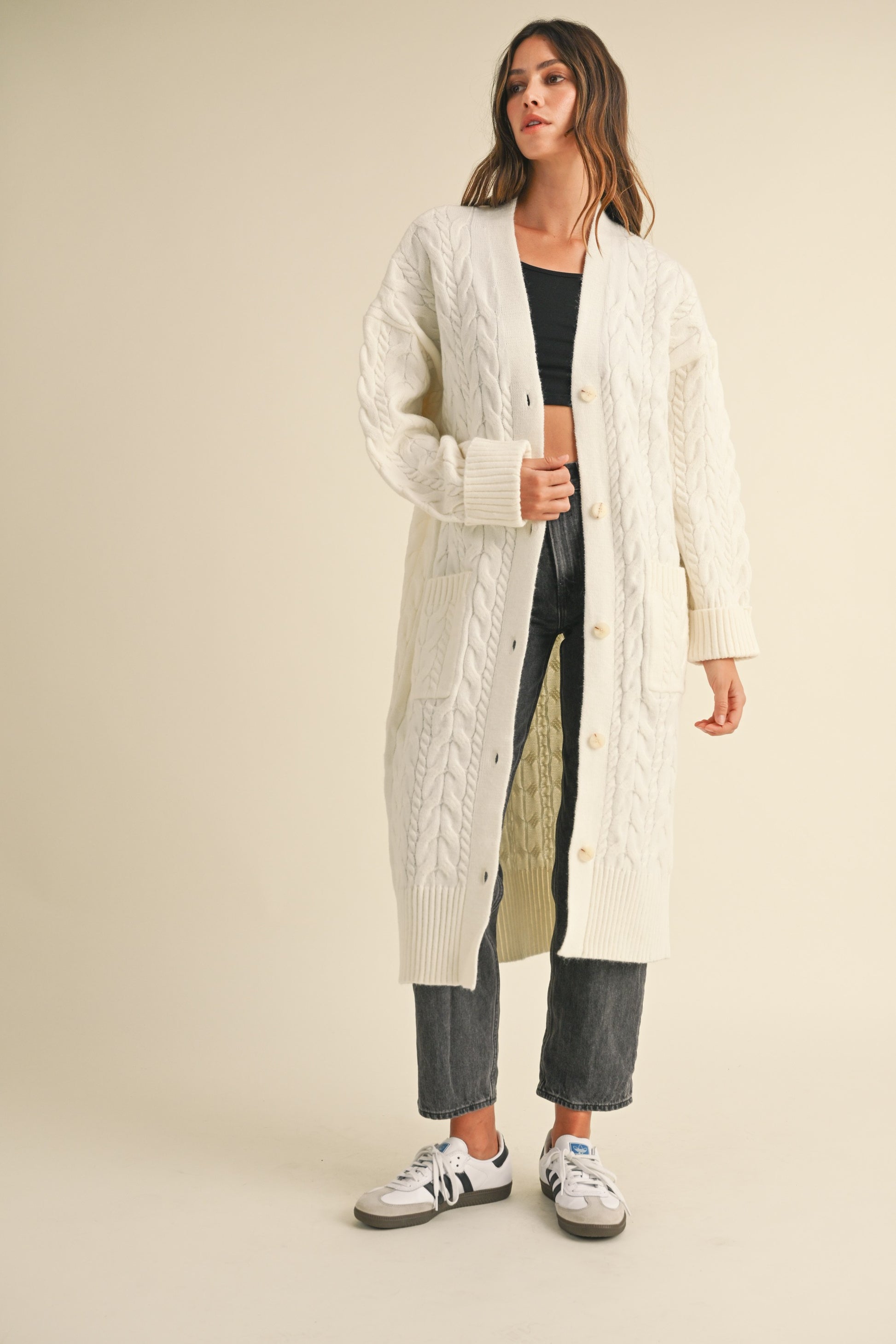Cable Knit Long Cardigan