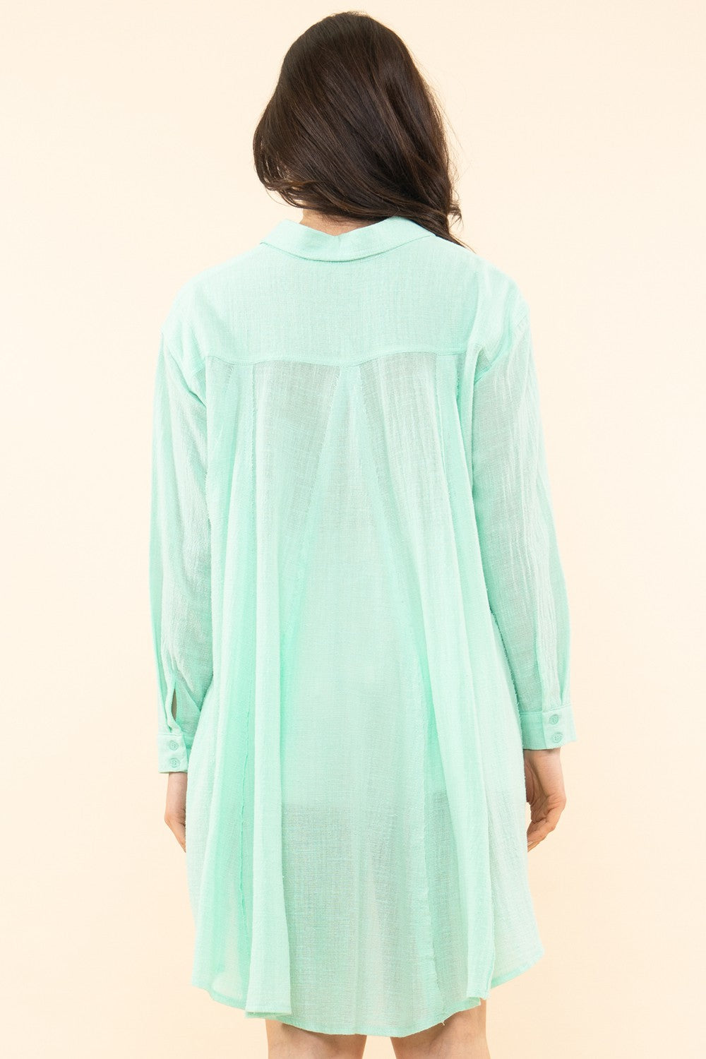 Linen Blends Long Sleeve A Line Hi-low Shirt