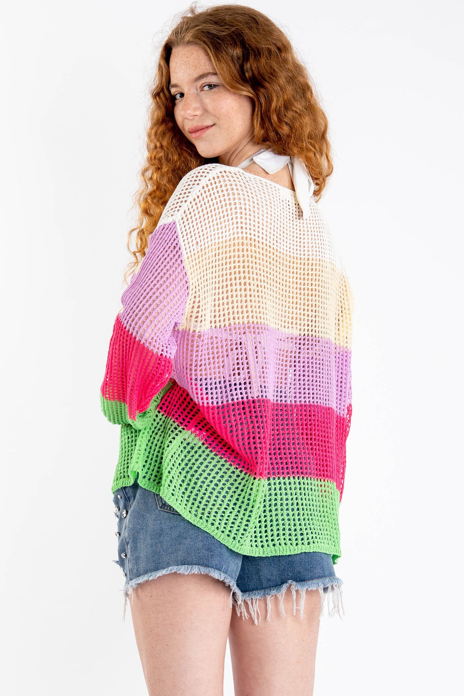 Color Block Knit Boho Drop Shoulder Jumper Top