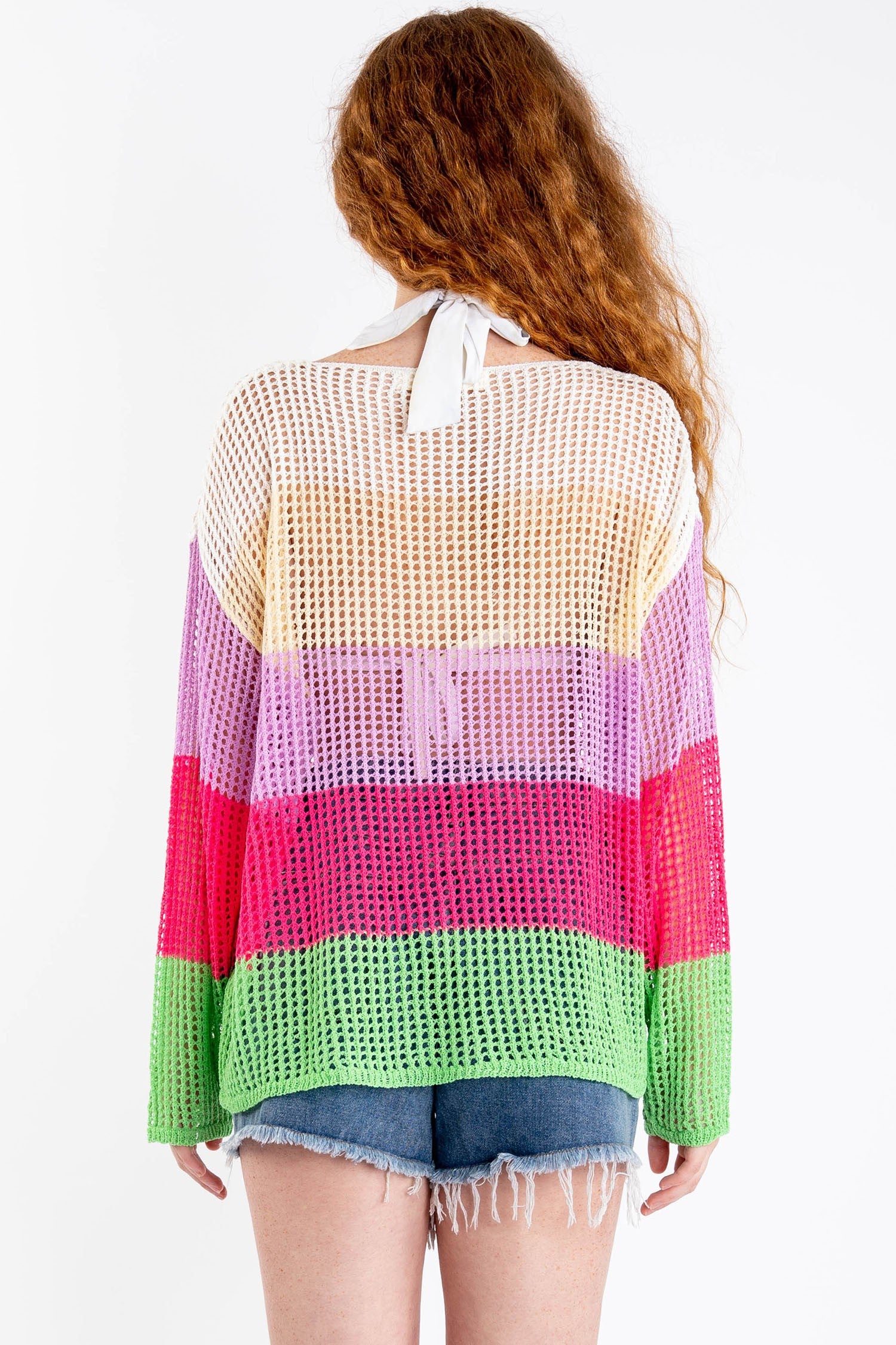 Color Block Knit Boho Drop Shoulder Jumper Top