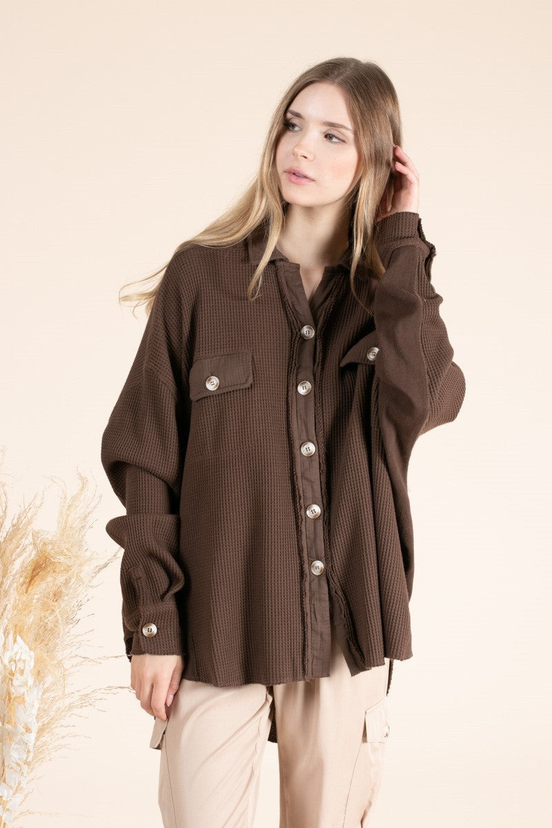 Thermal Streach Long Sleevel Button Down Top