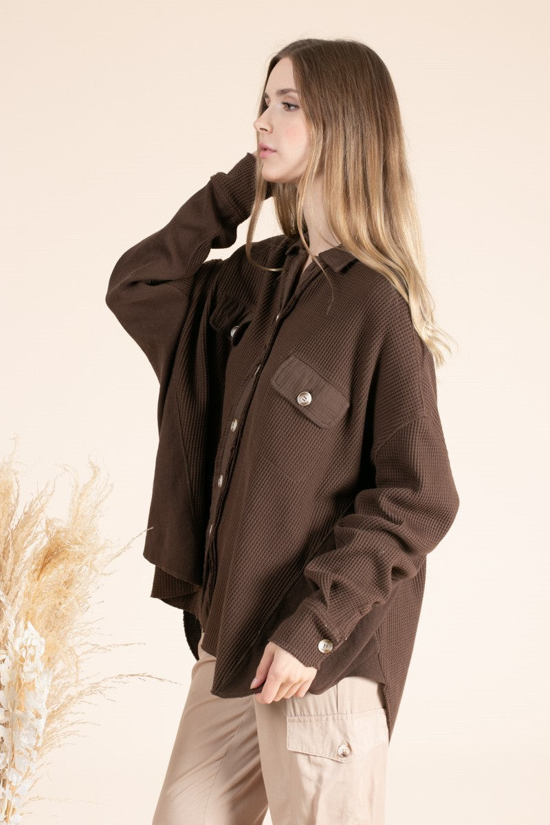 Thermal Streach Long Sleevel Button Down Top