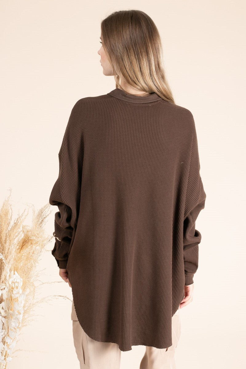 Thermal Streach Long Sleevel Button Down Top