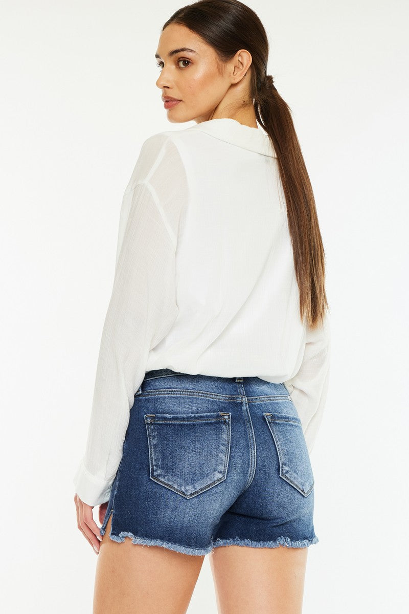 High Rise Frayed Hem Denim Shorts