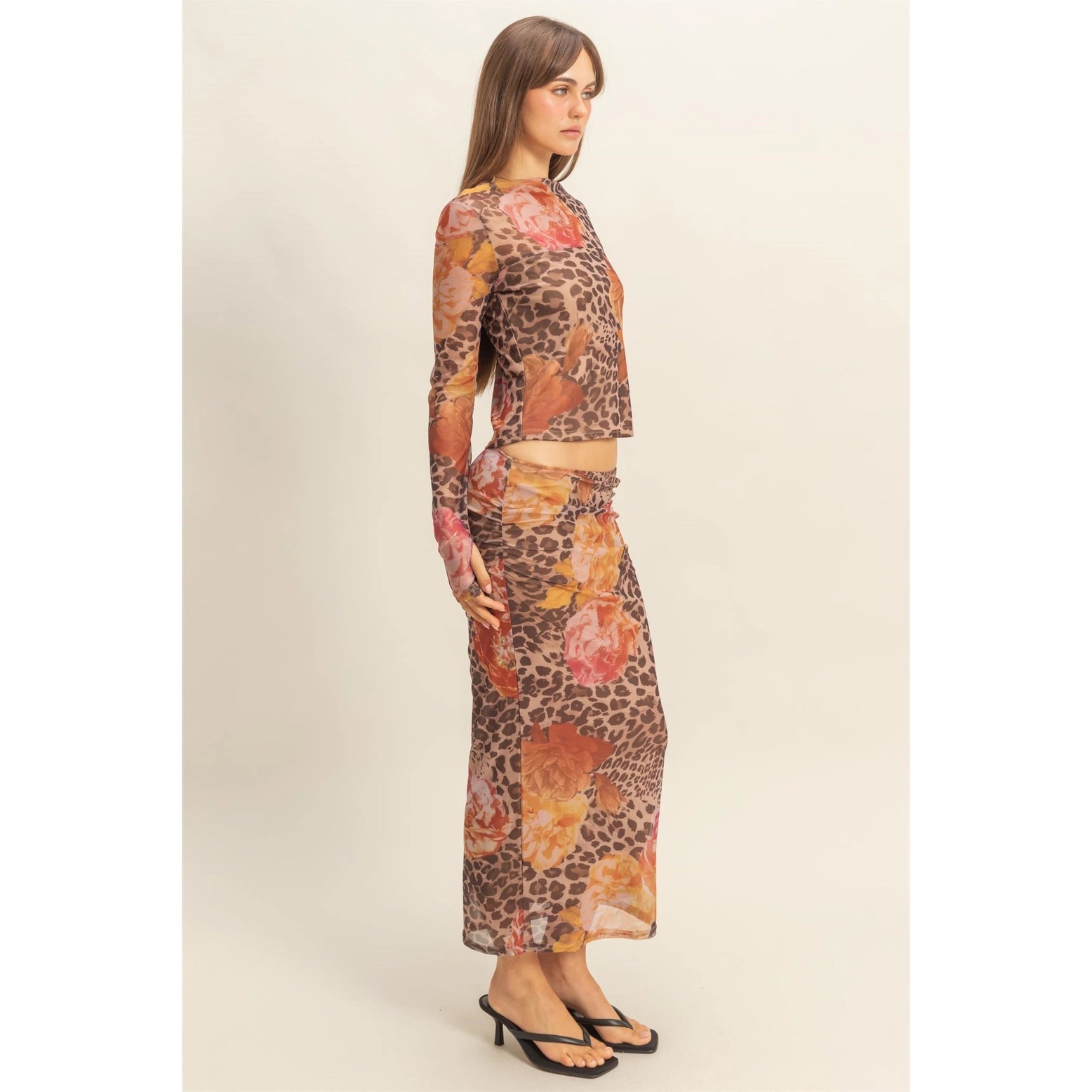 Floral Leopard Print Skirt