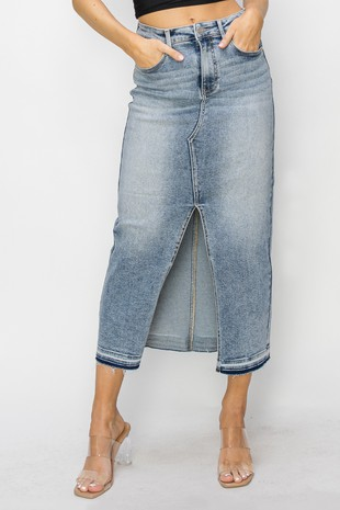 High Rise Front Opening Maxi Skirt