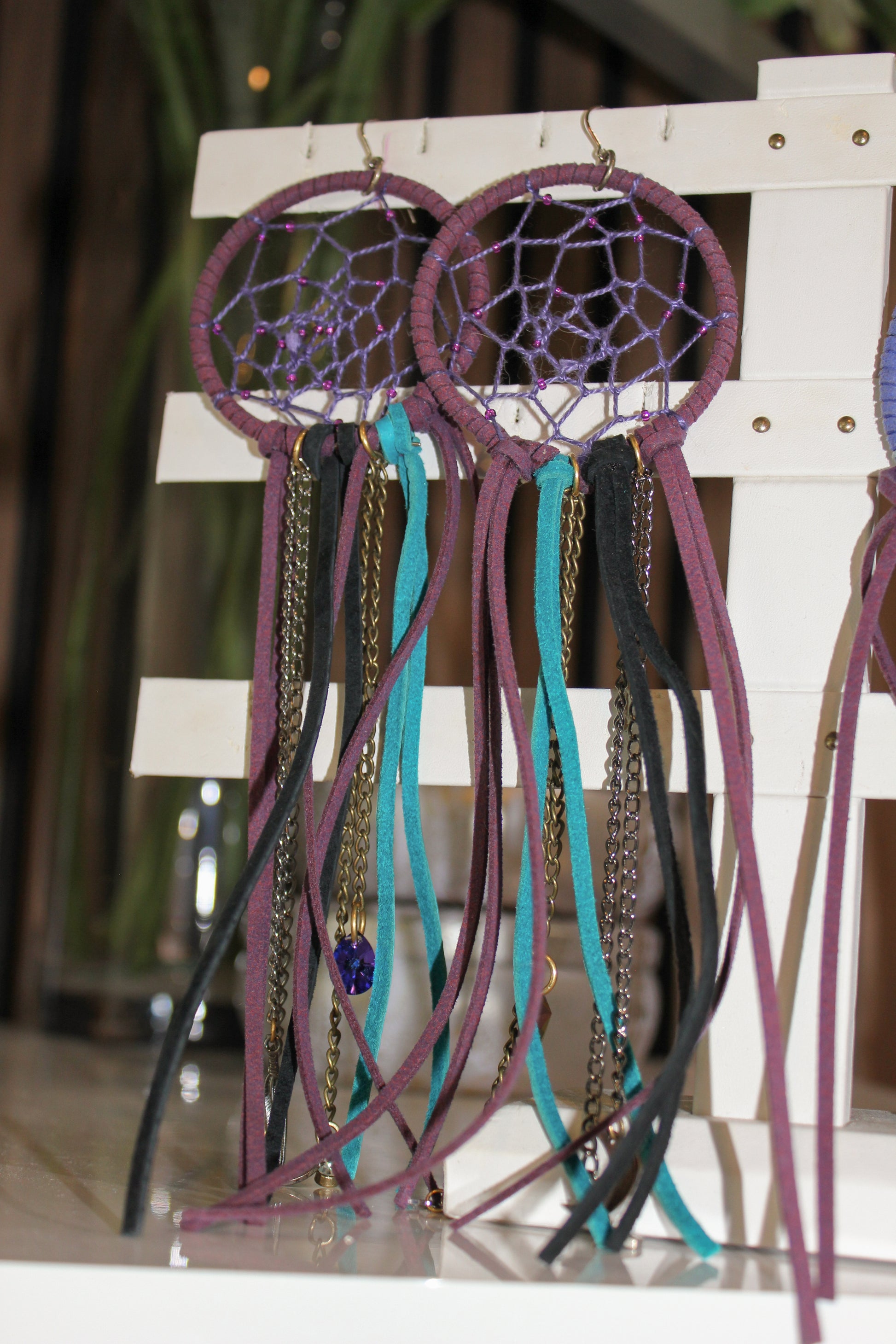 Onyx and Wolf Dream Catcher Earrings Large