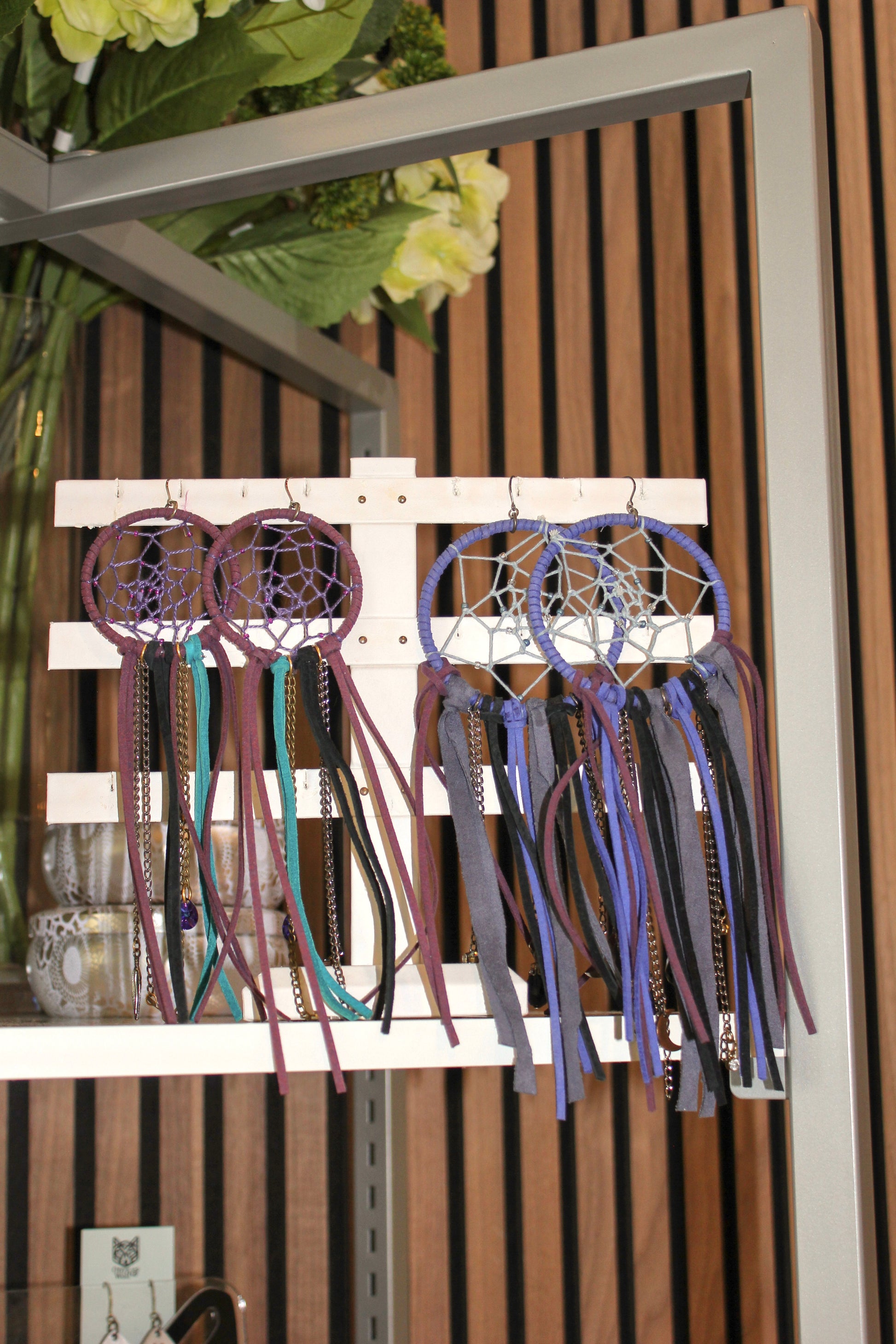 Onyx and Wolf Dream Catcher Earrings Large