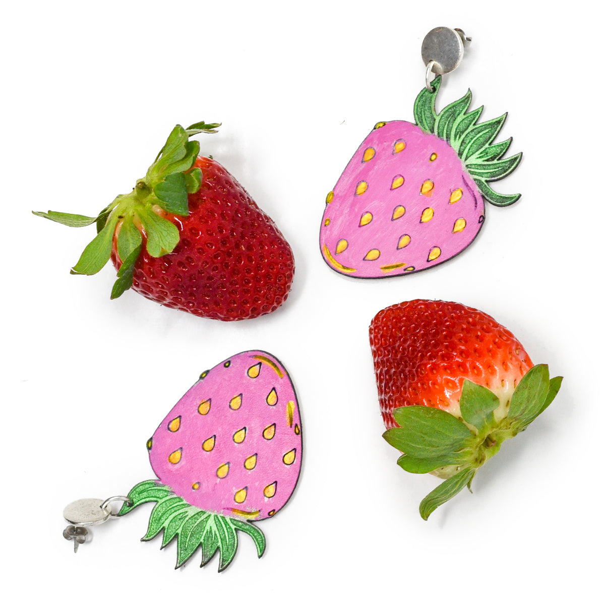 Onyx & Wolf Leather Strawberry Earrings