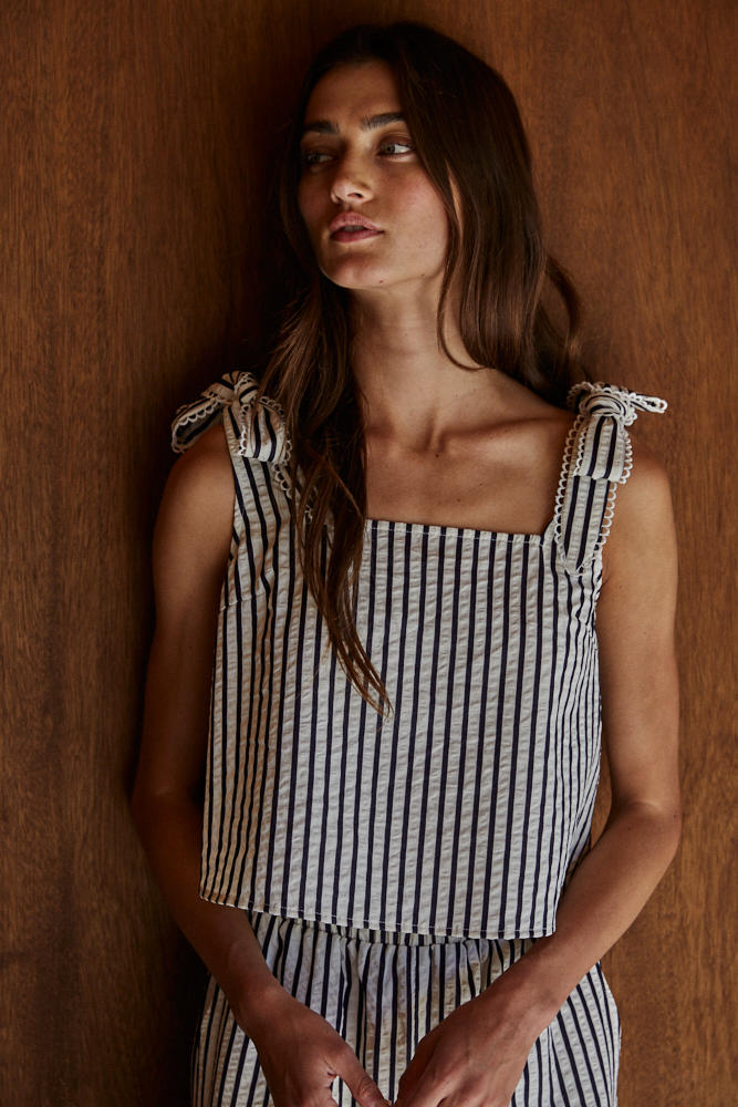 Lapis Striped Crop Top Woven
