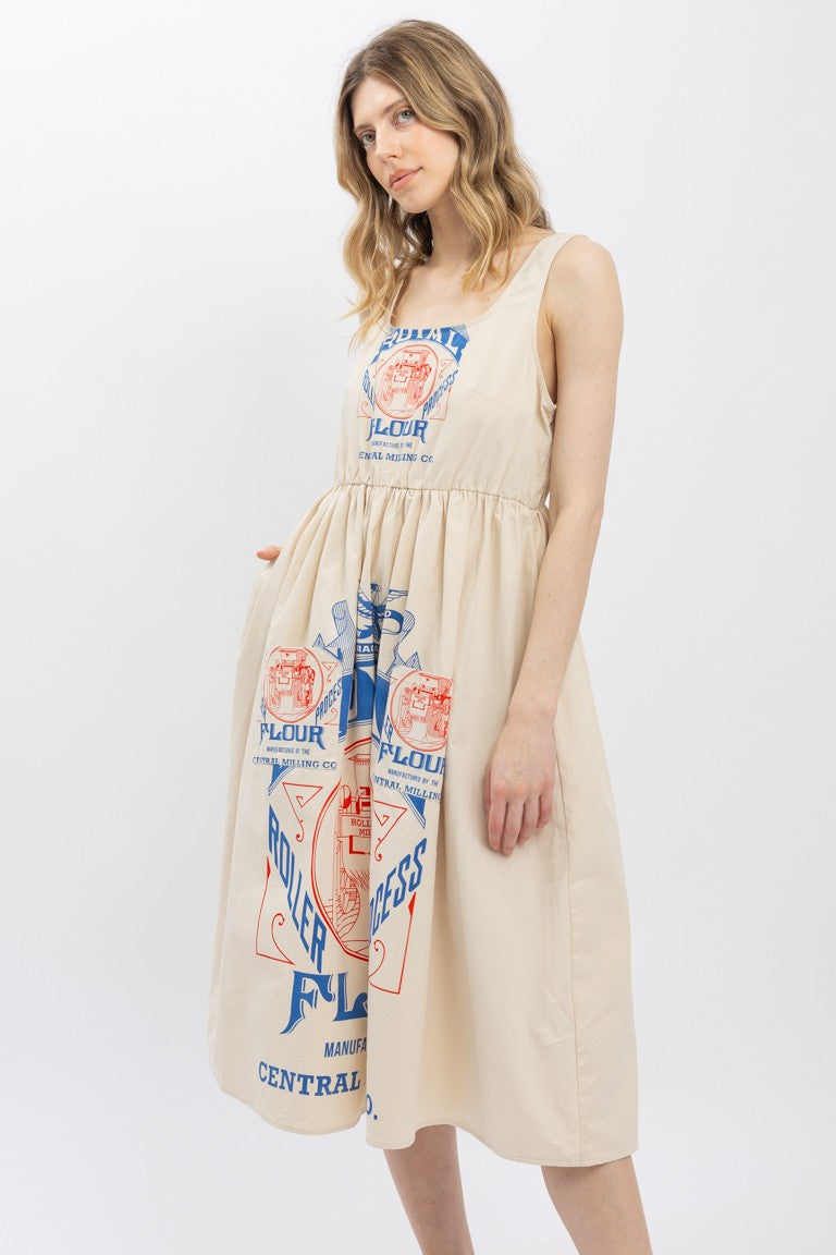 Vintage Print Slvless Dress