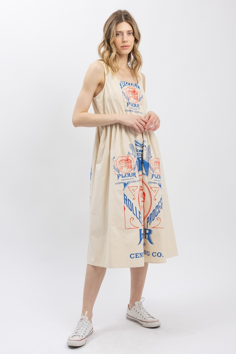 Vintage Print Slvless Dress