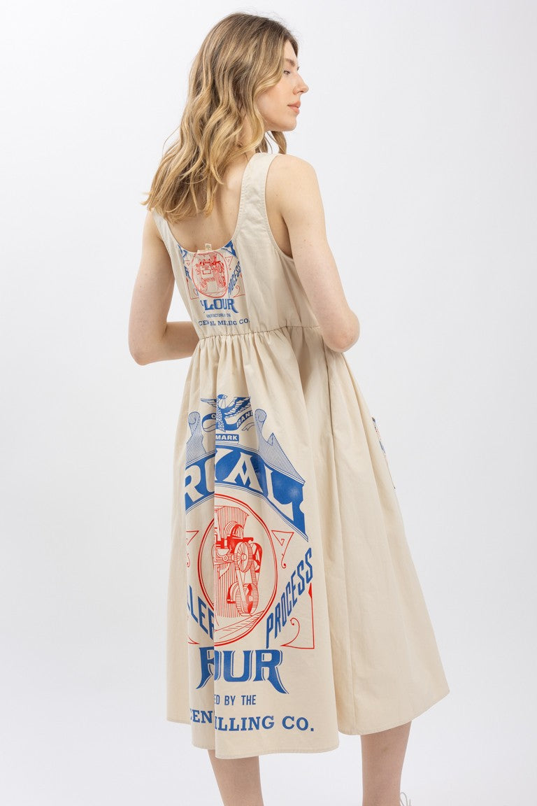 Vintage Print Slvless Dress