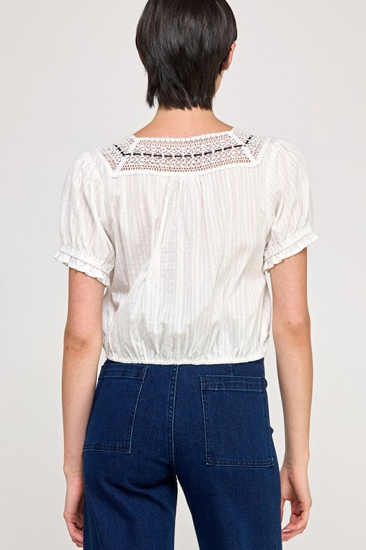 Blouse With Lace Bow Trim