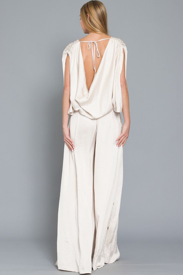 Cowl Back Top Detail Elastic Waisted Jumpsuit