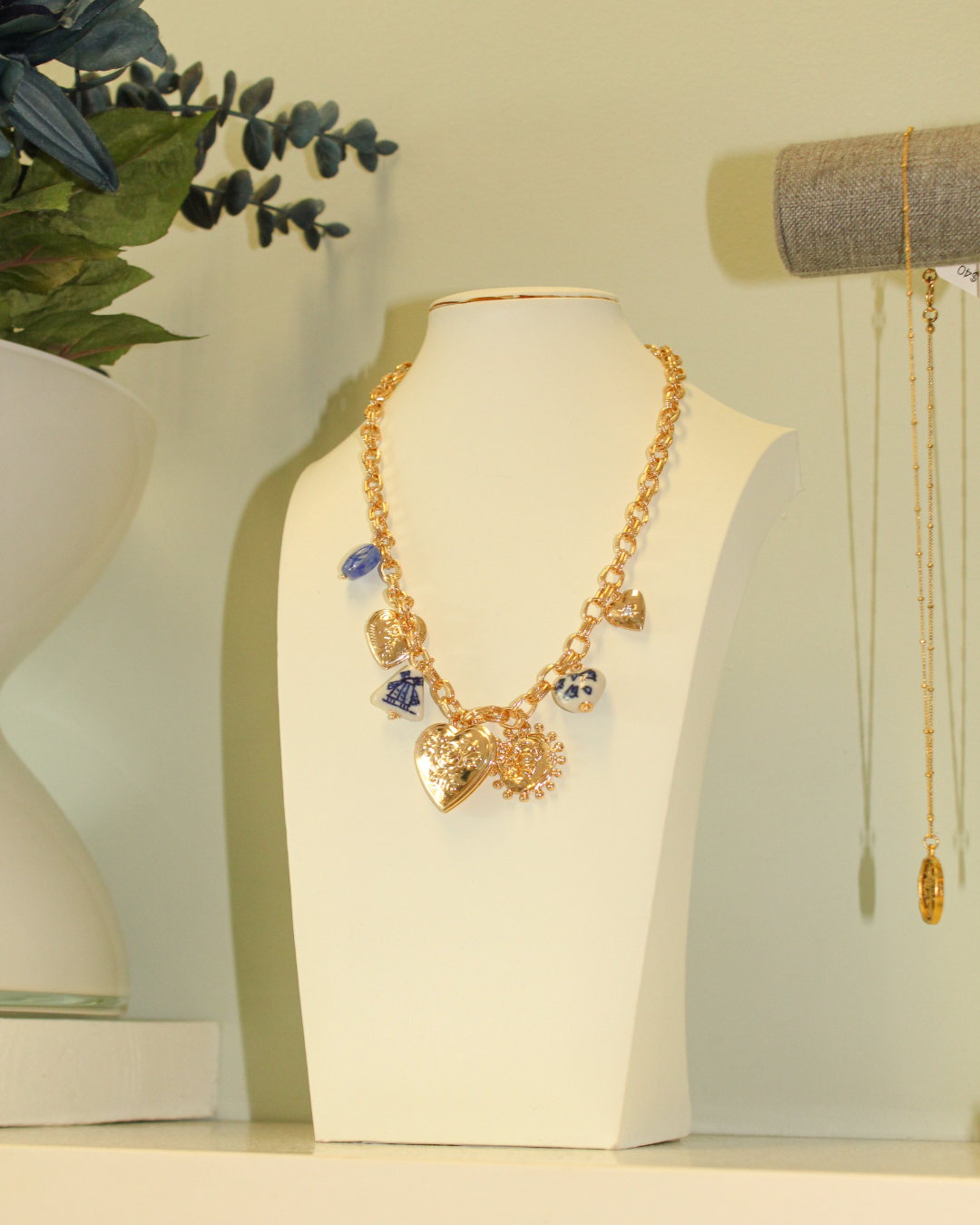 Blue Gold Windmill Charm Necklace