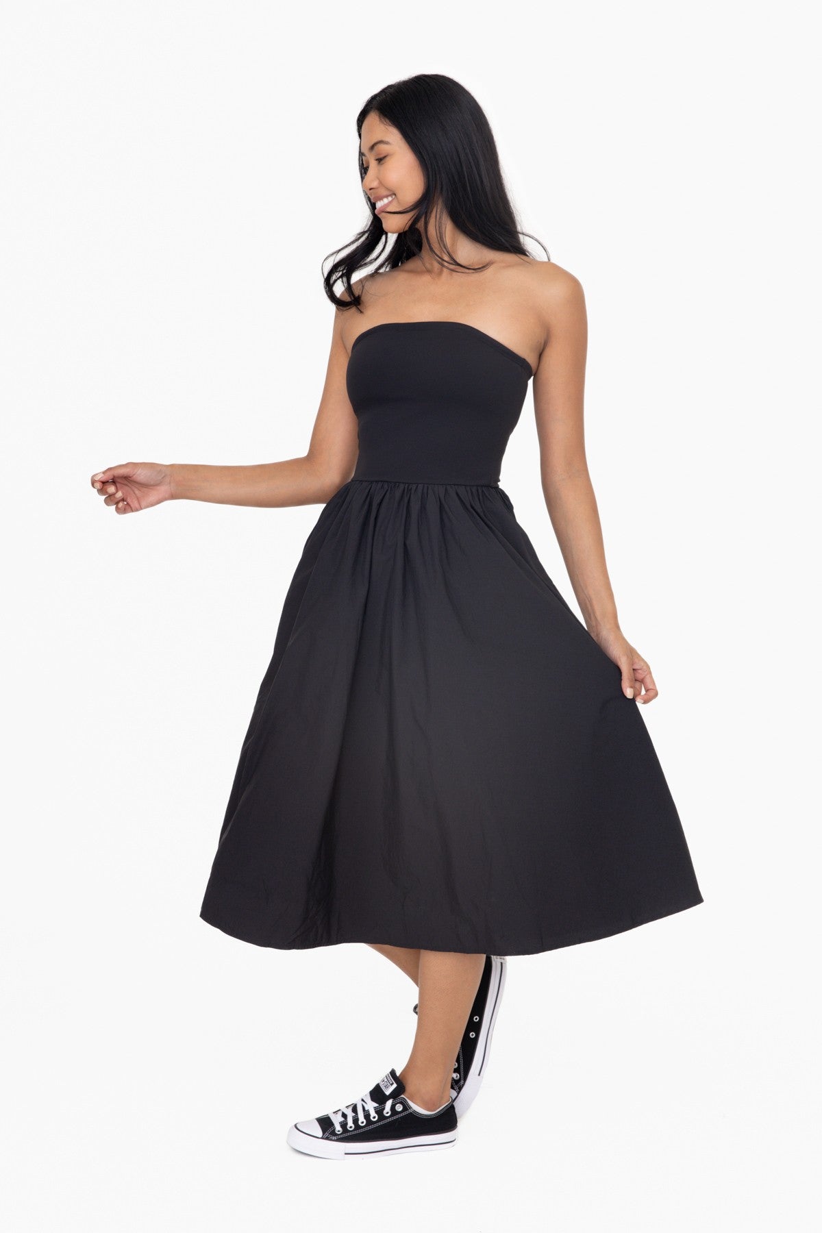 Strapless Flared Midi Dress