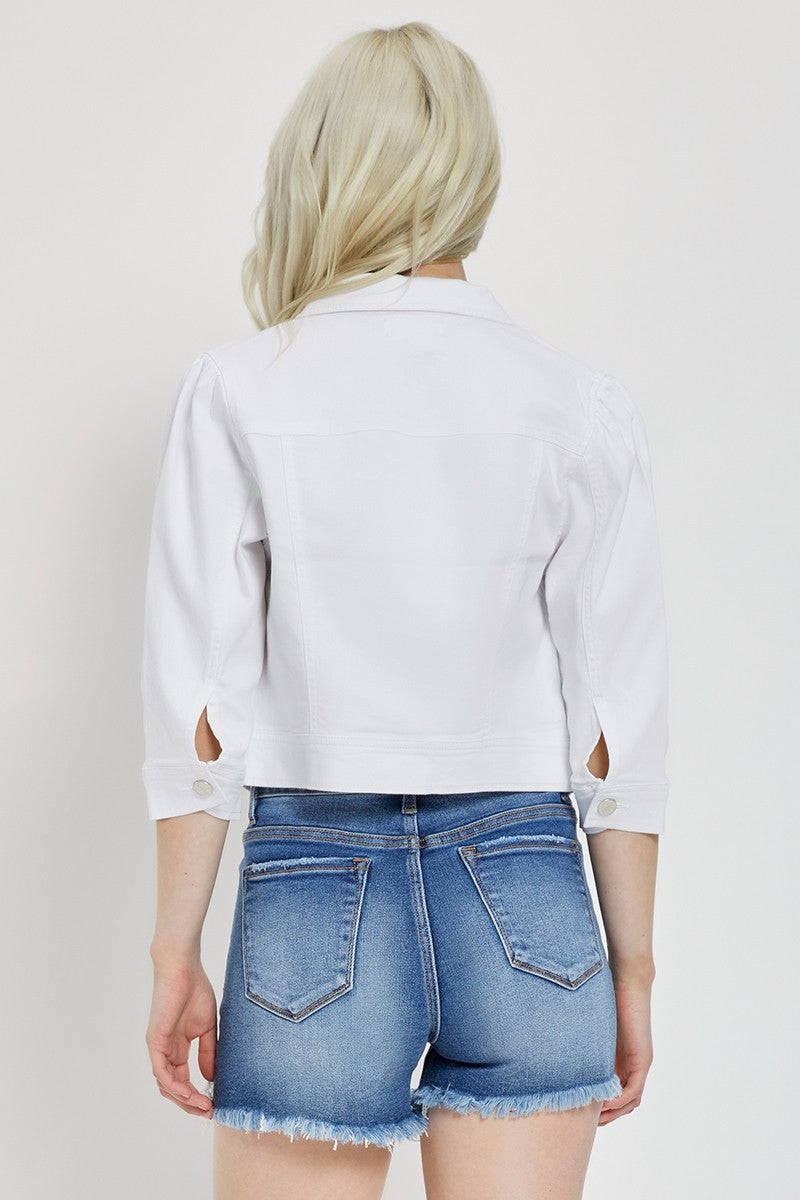 Shirring Sleeve Crop Denim Jacket
