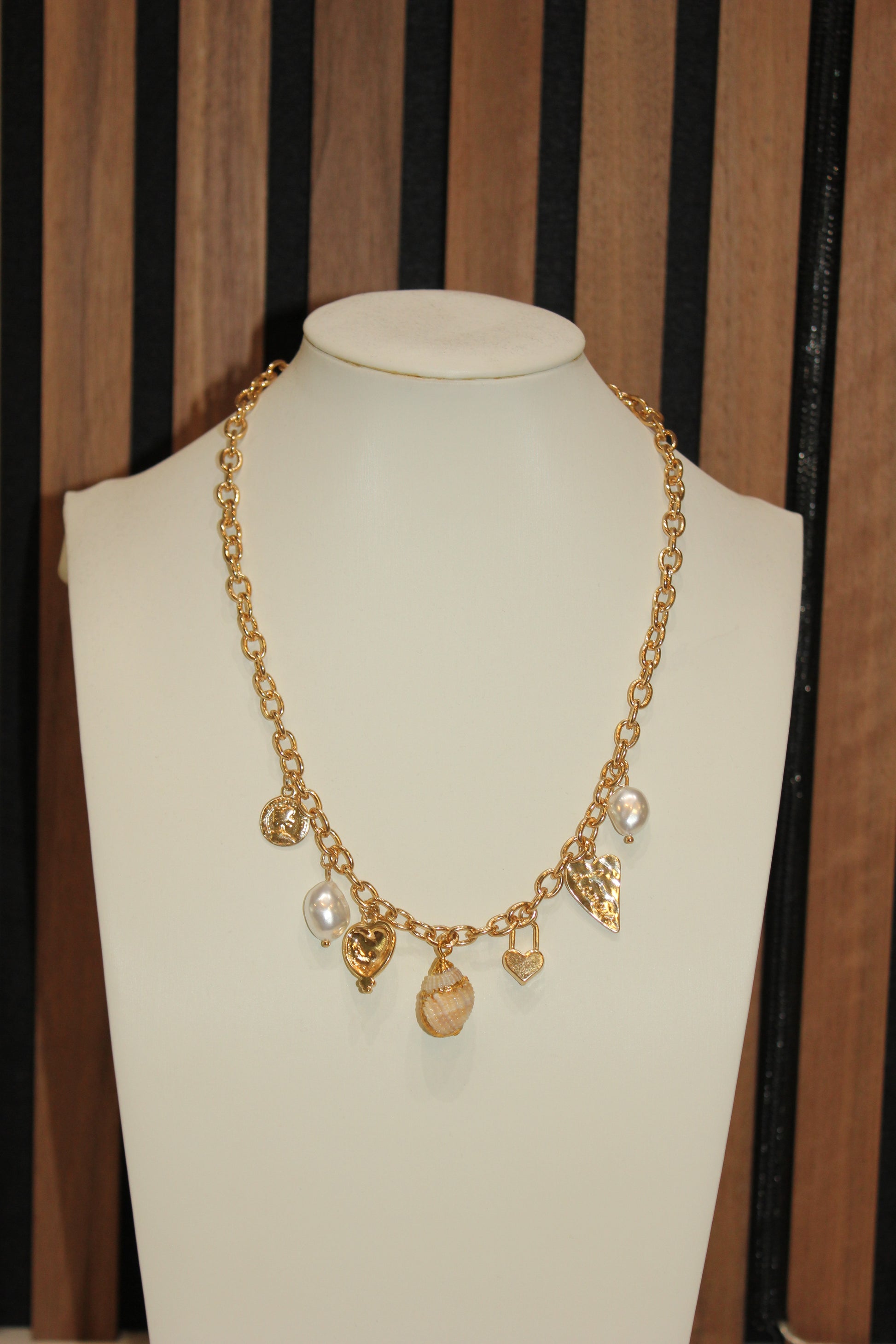 Gold Pearl Coastal Charm Necklace