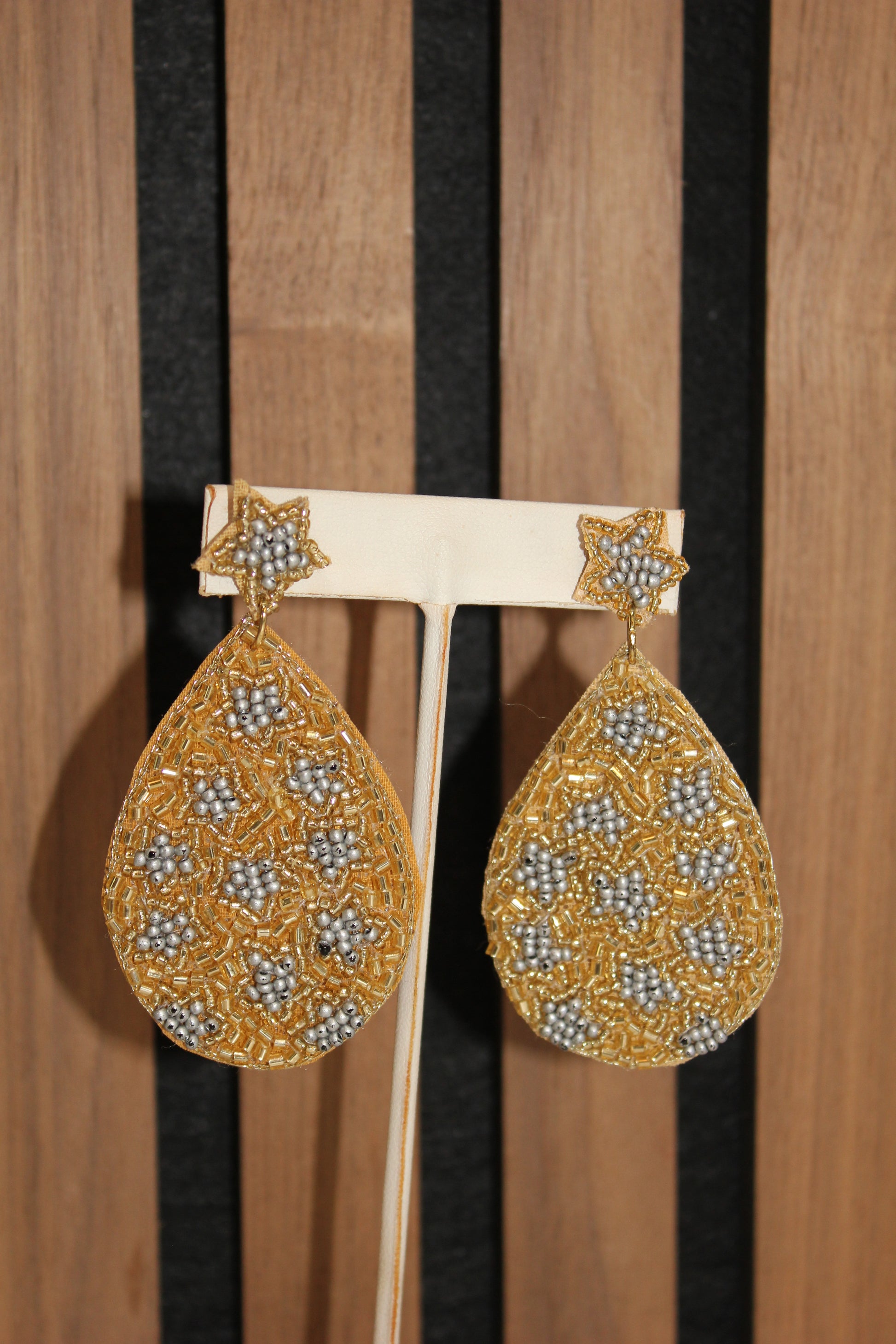 Gold Silver Beaded Star Earrings