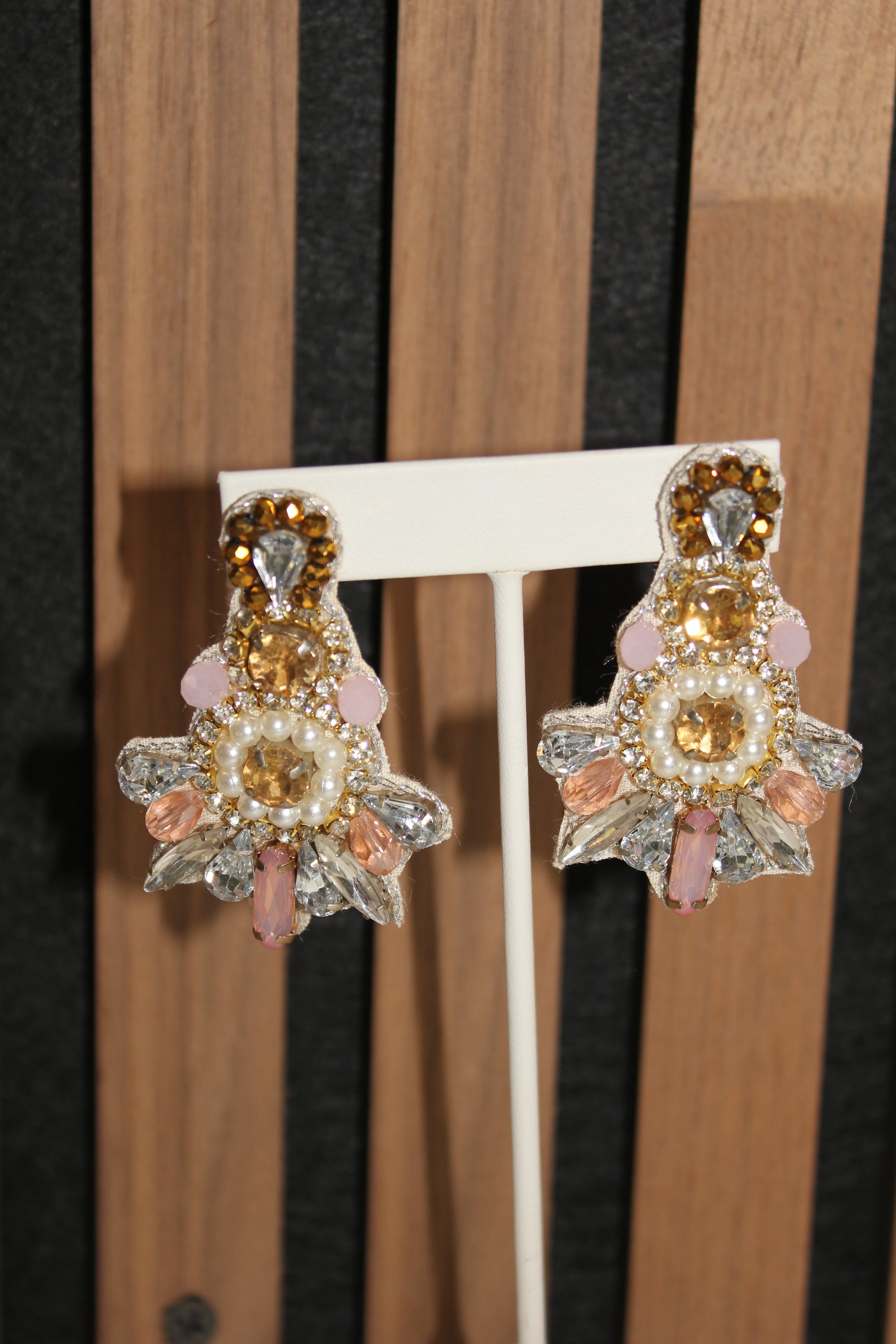 Gold Pink Rhinestone Earrings