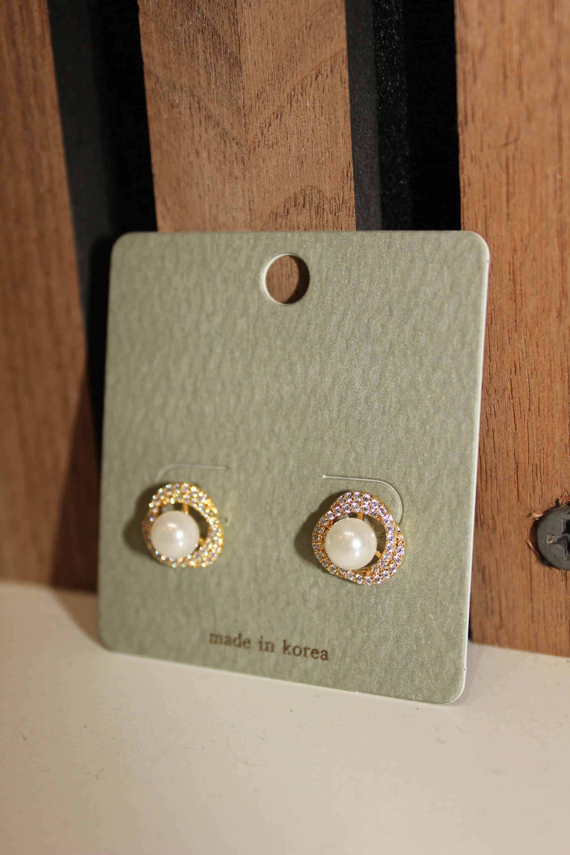 Gold Pearl Bling Studs
