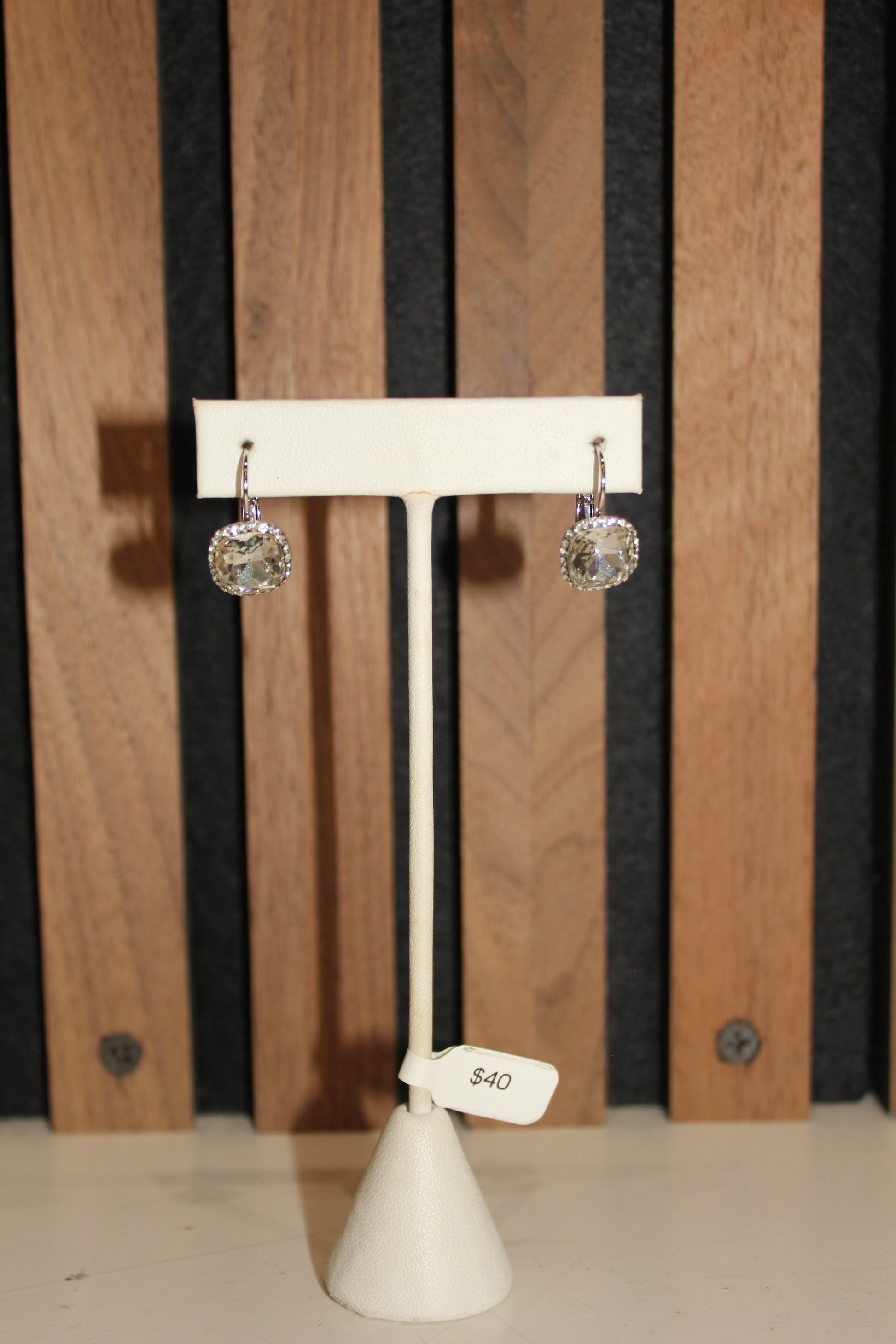 Silver Crystal Square Earrings