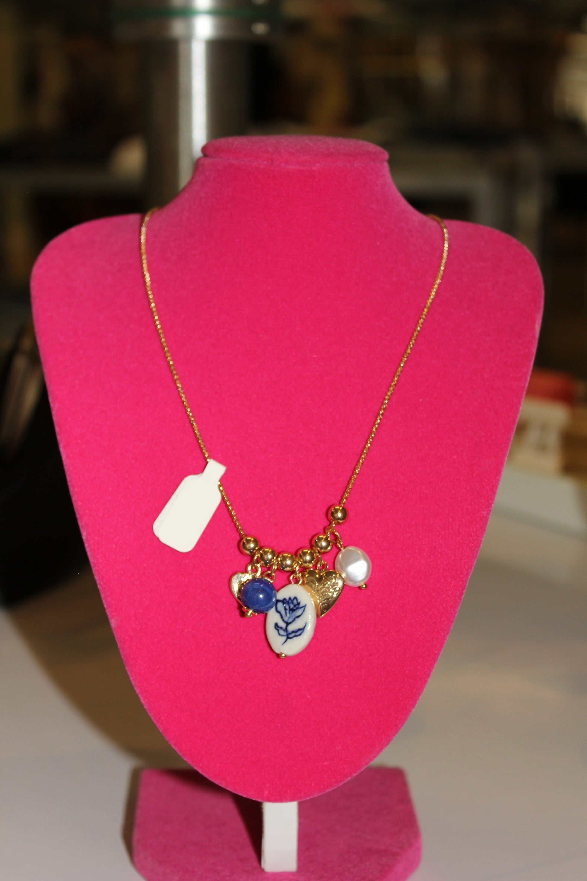 Blue Gold Tulip Charm Necklace