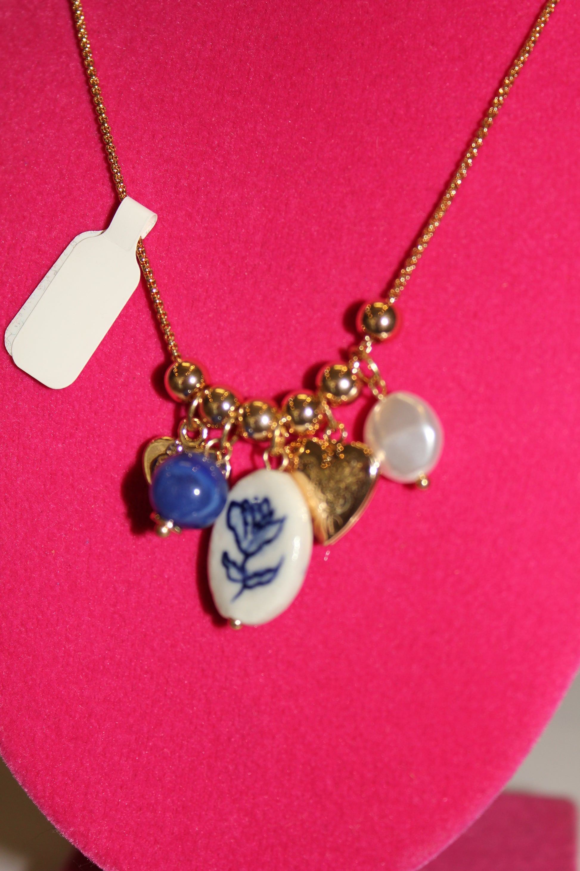 Blue Gold Tulip Charm Necklace