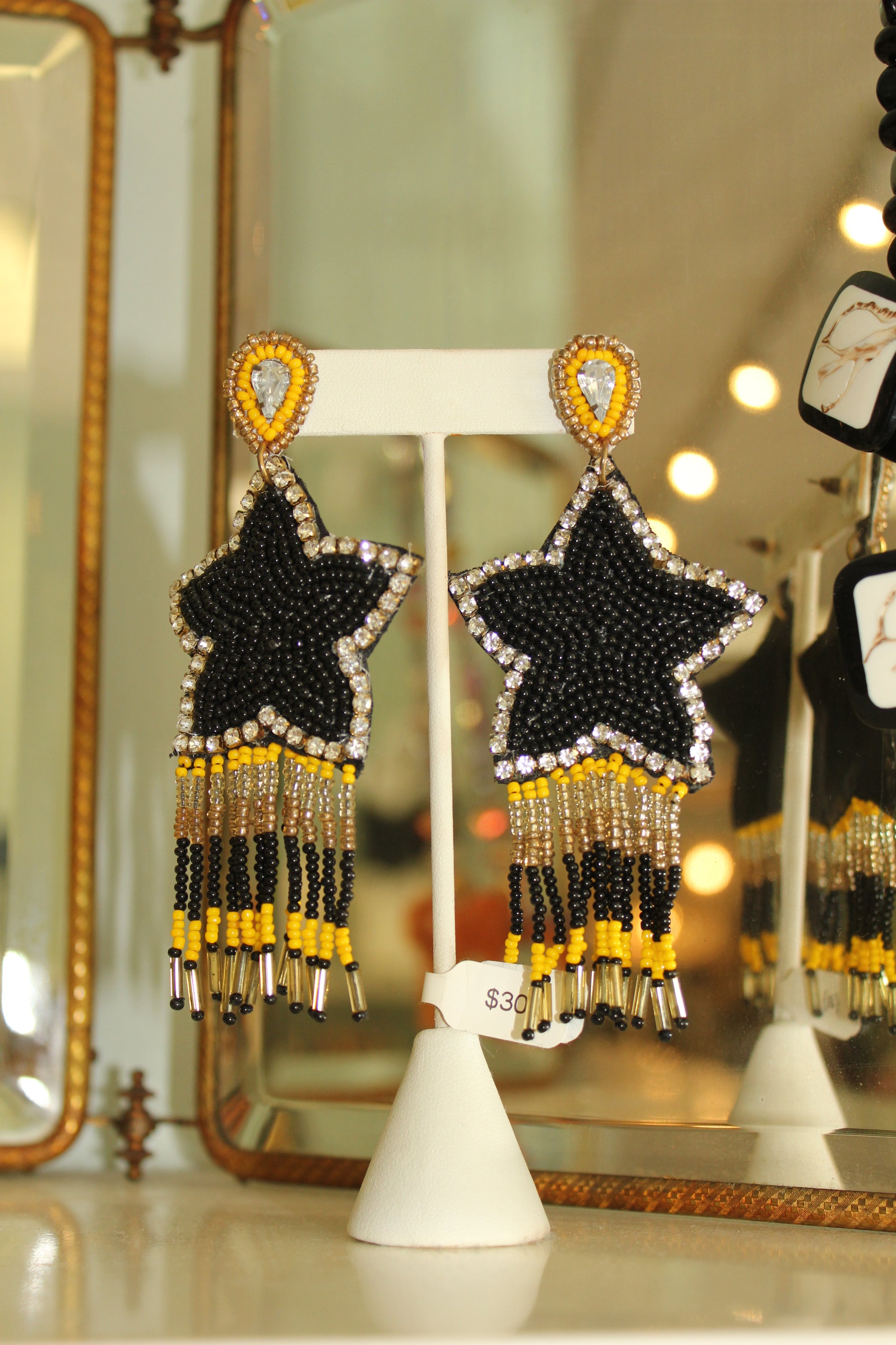 Beaded Yellow Star Earrings