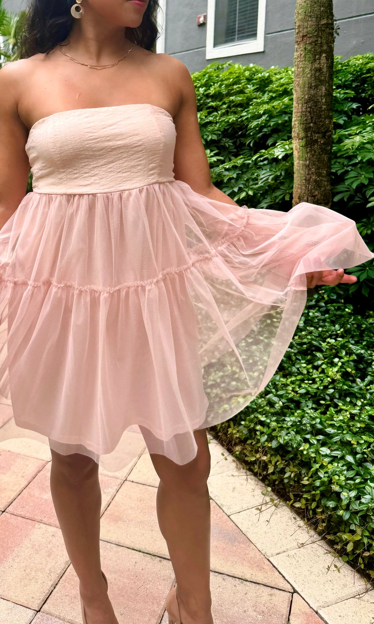 Listicle Tulle Mesh Tube Mini Dress